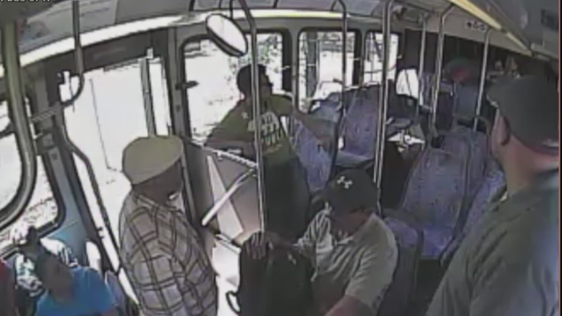 Bus cameras captured the moments a man convicted of robbery ran away from his victim, only to be hit by a car in a scene that looked like it was out of the movies.