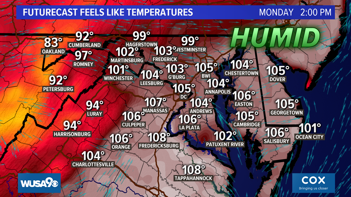 Washington DC weather Monday DMV tempatures hot, heat advisory