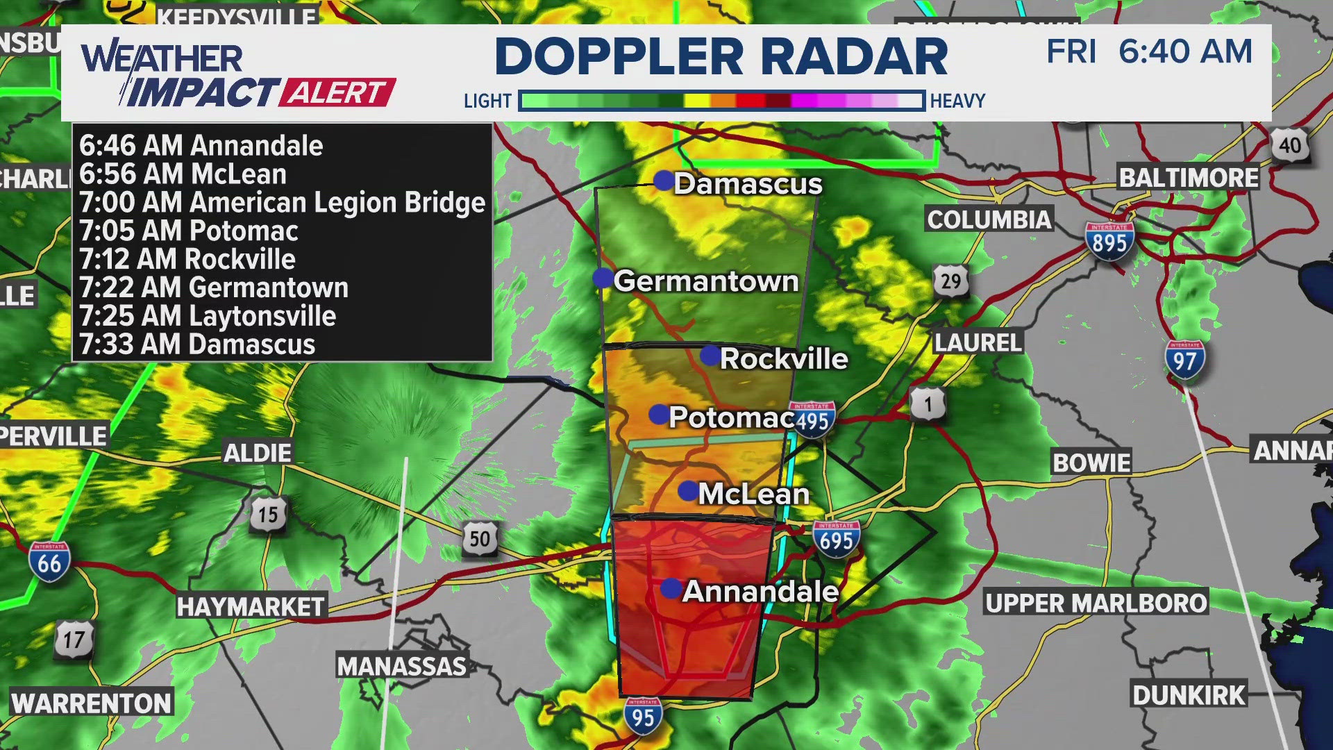 Tornado warnings in Arlington, Fairfax, Prince William and city of Alexandria have been dropped at 6:45 a.m.