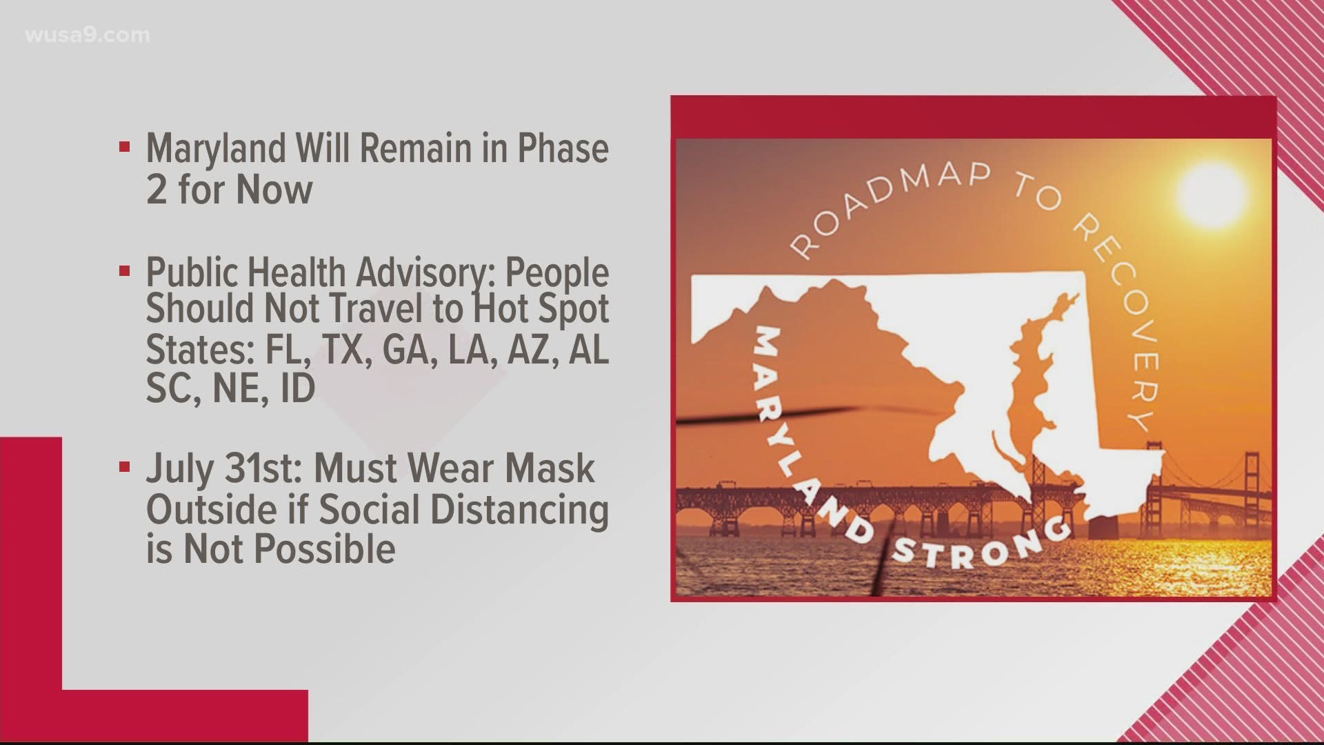 Masks required in public spaces, some outdoor areas in Maryland as hospitalizations increase.