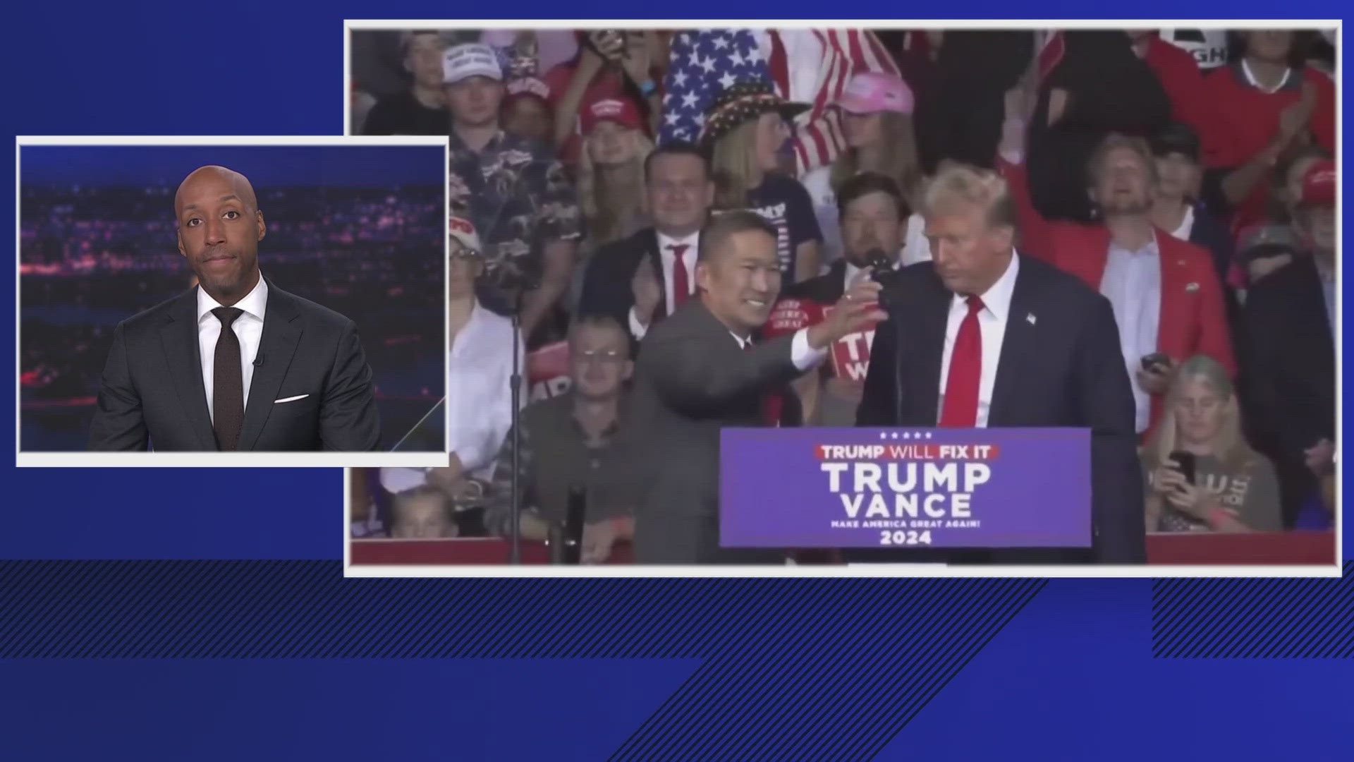 Republican Gov. Glenn Youngkin spoke to the crowd ahead of Trump's appearance. 