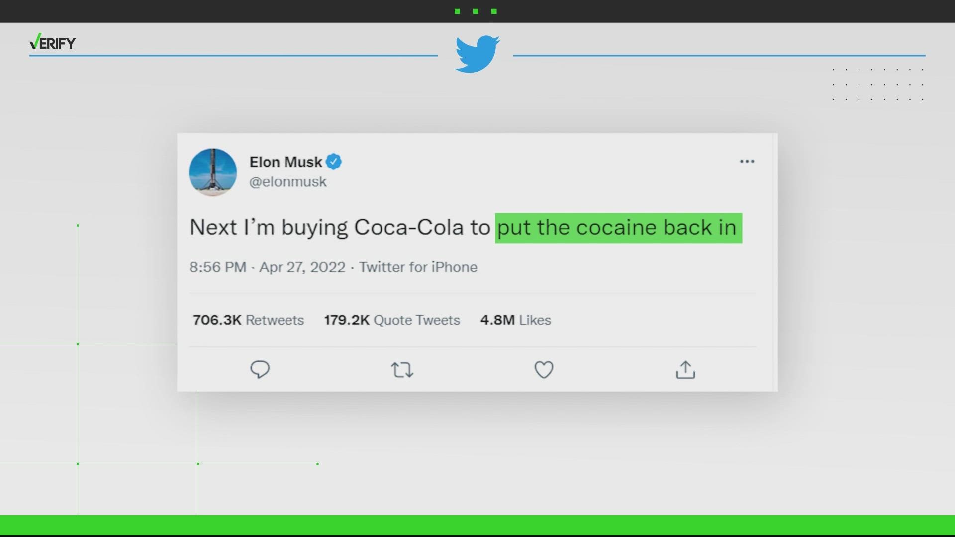 Coca-Cola is one of the top selling soda sold in the country. Elon Musk tweeted he will buy Coca-Cola next and put the cocaine back it.