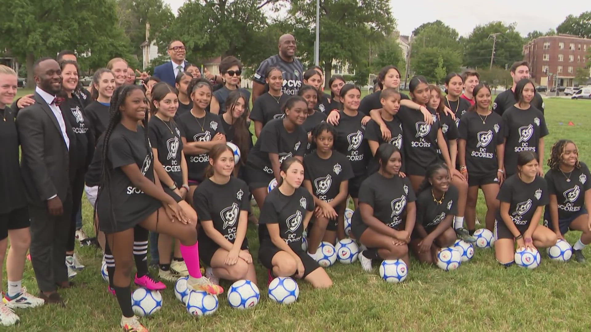 Earvin "Magic" Johnson was in the District Friday and visited an organization that creates neighborhood youth soccer teams with Spirits owner Michele Kang.