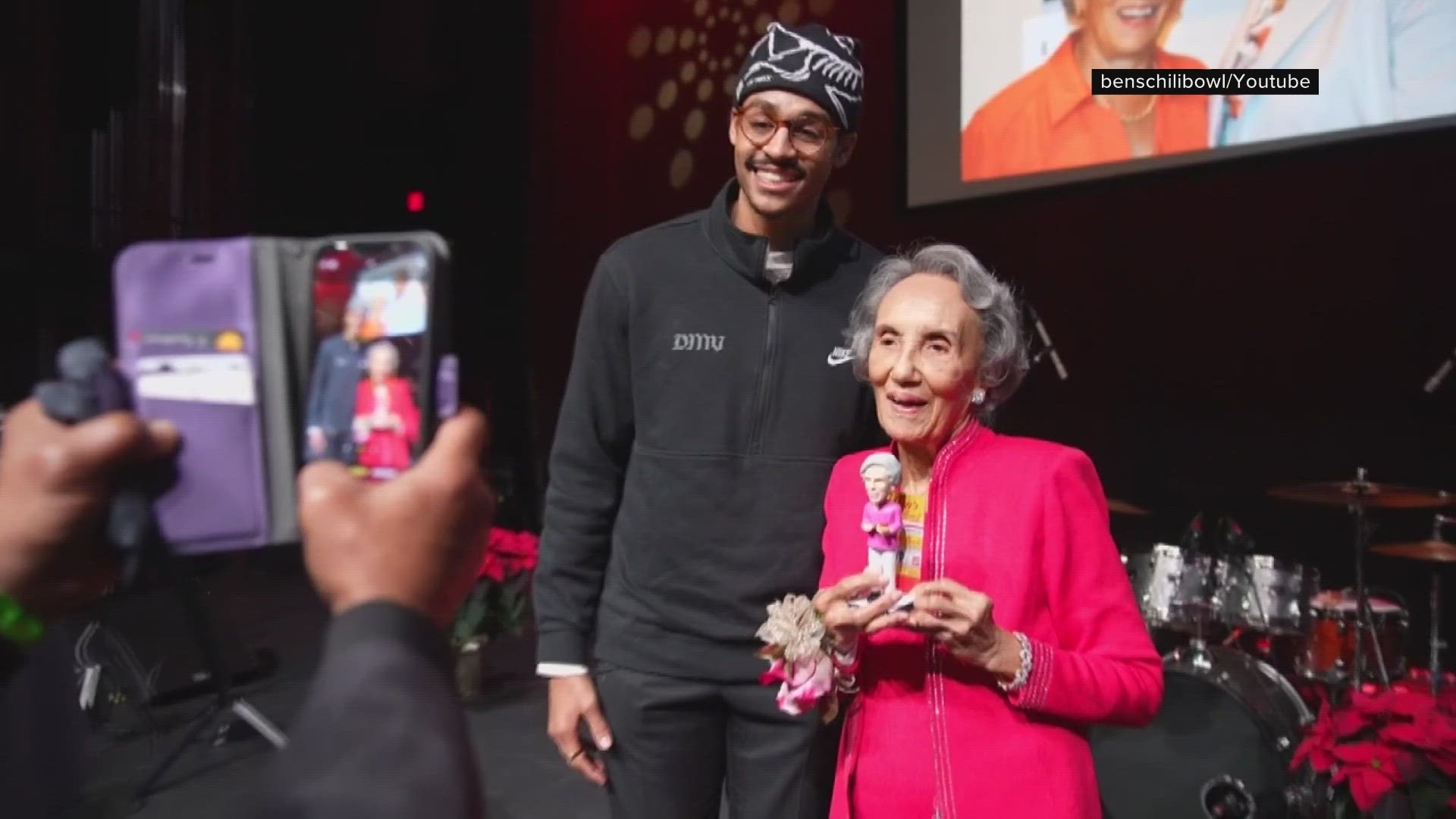 Jordan Poole of the Wizards recently presented Mrs. Ali with her bobblehead during her 90th birthday celebration.