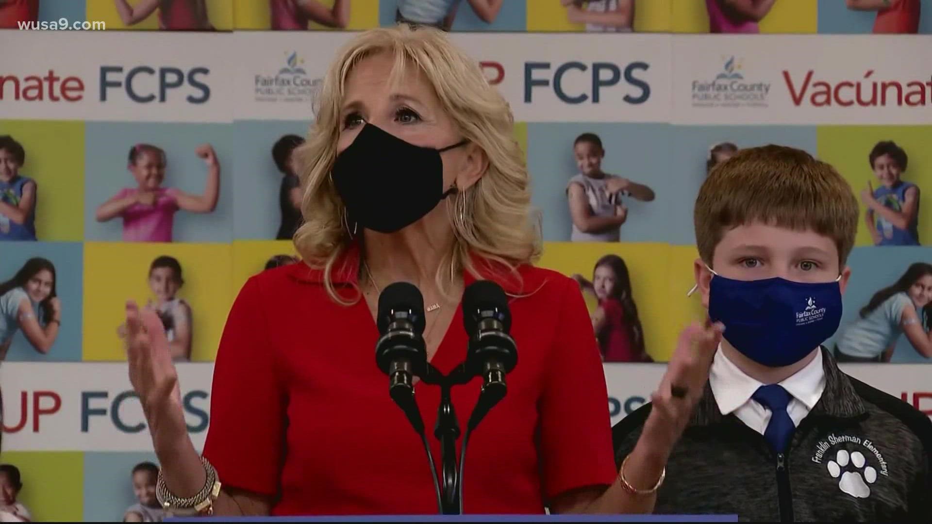 Dr. Jill Biden is visiting Franklin Sherman Elementary School in McLean, Virginia.