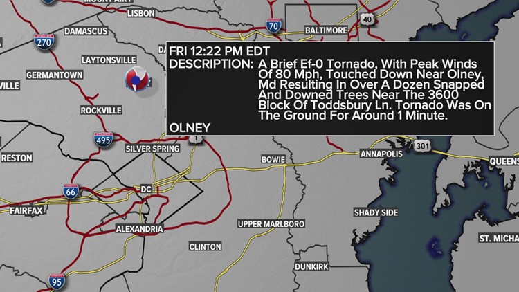 National Weather Service confirms Tornado touched down near Olney, MD