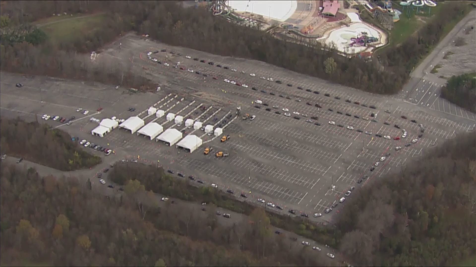 A long stretch of cars was seen at the Six Flags coronavirus testing site in Prince George's County.