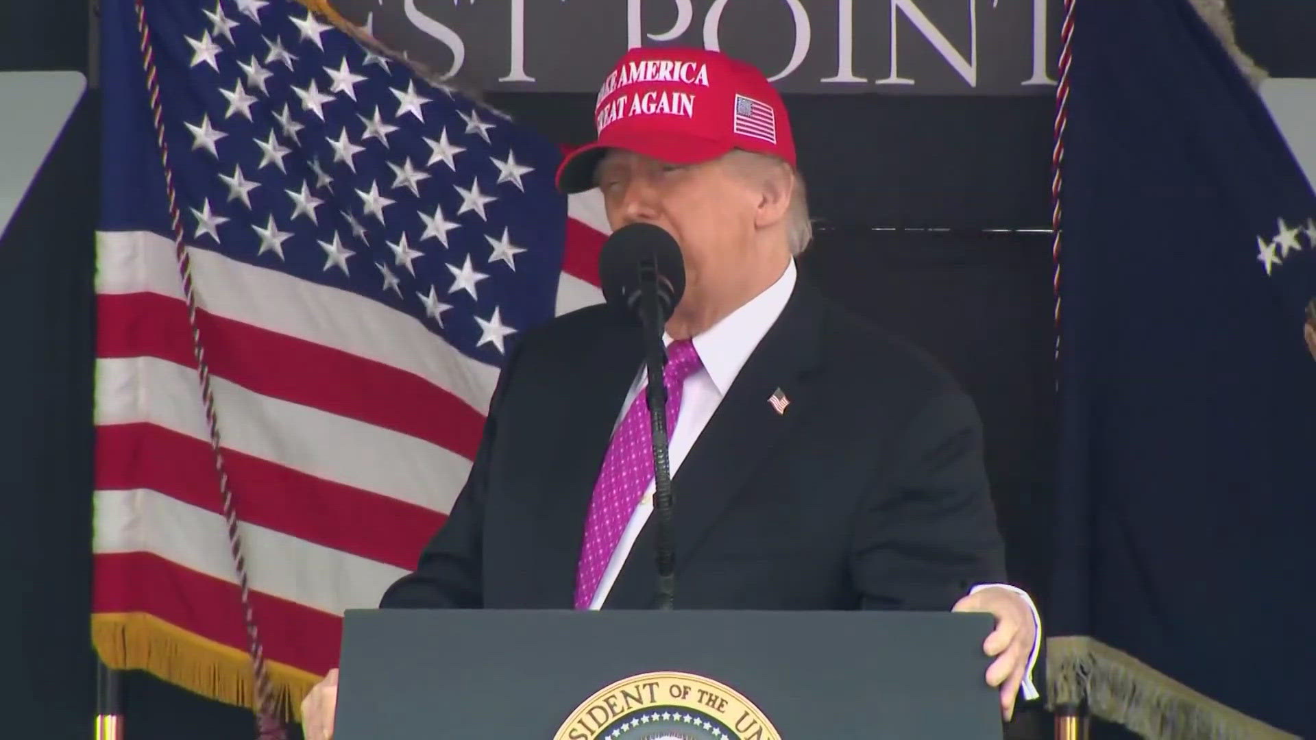 Trump's commencement address comes as the president threatens Apple with new tariffs for building a new factory in India. 