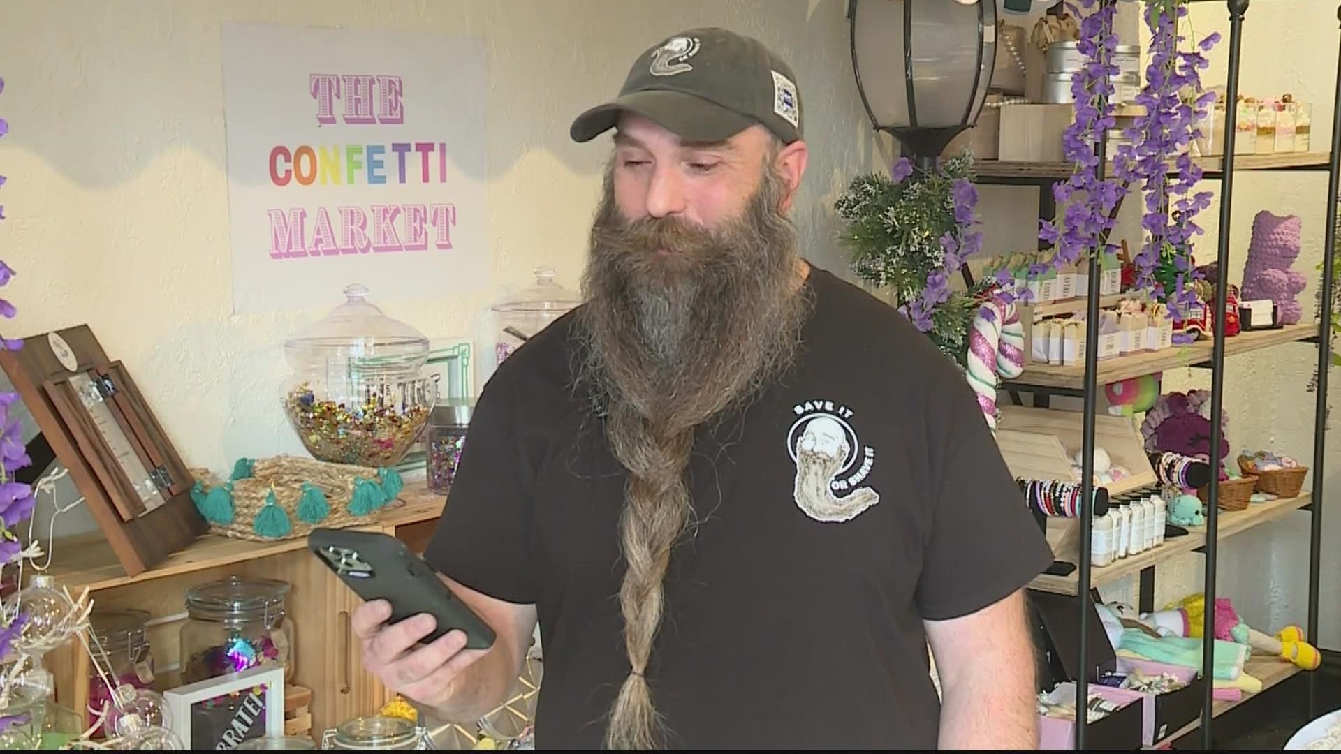 Brian Thompson has been growing out his beard for five years to raise money for charity.