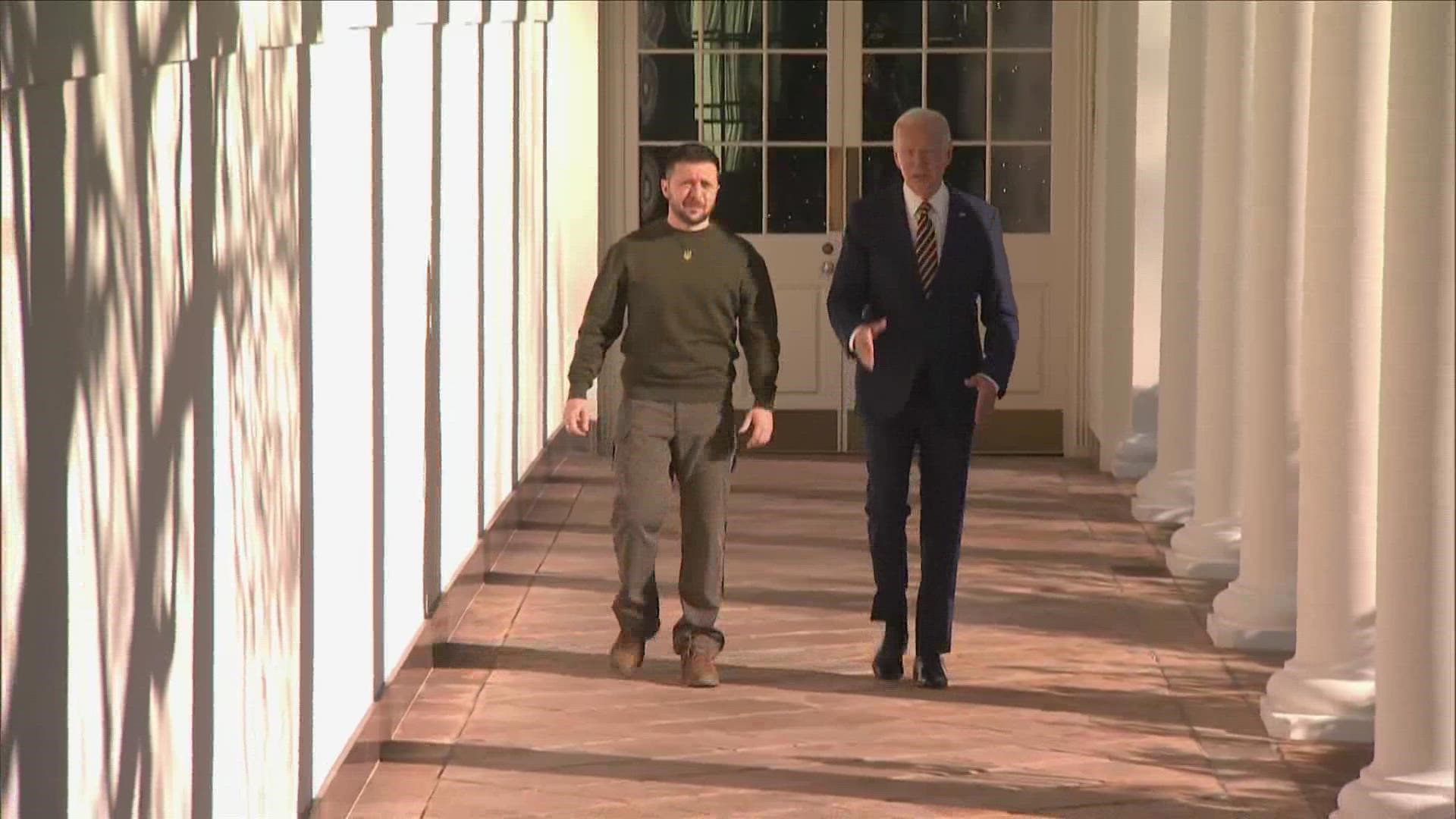 Zelenskyy and Biden walking