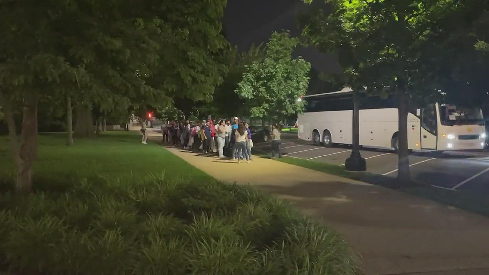 A bus said to be carrying migrants from Texas arrived at Union Station early Thursday morning.