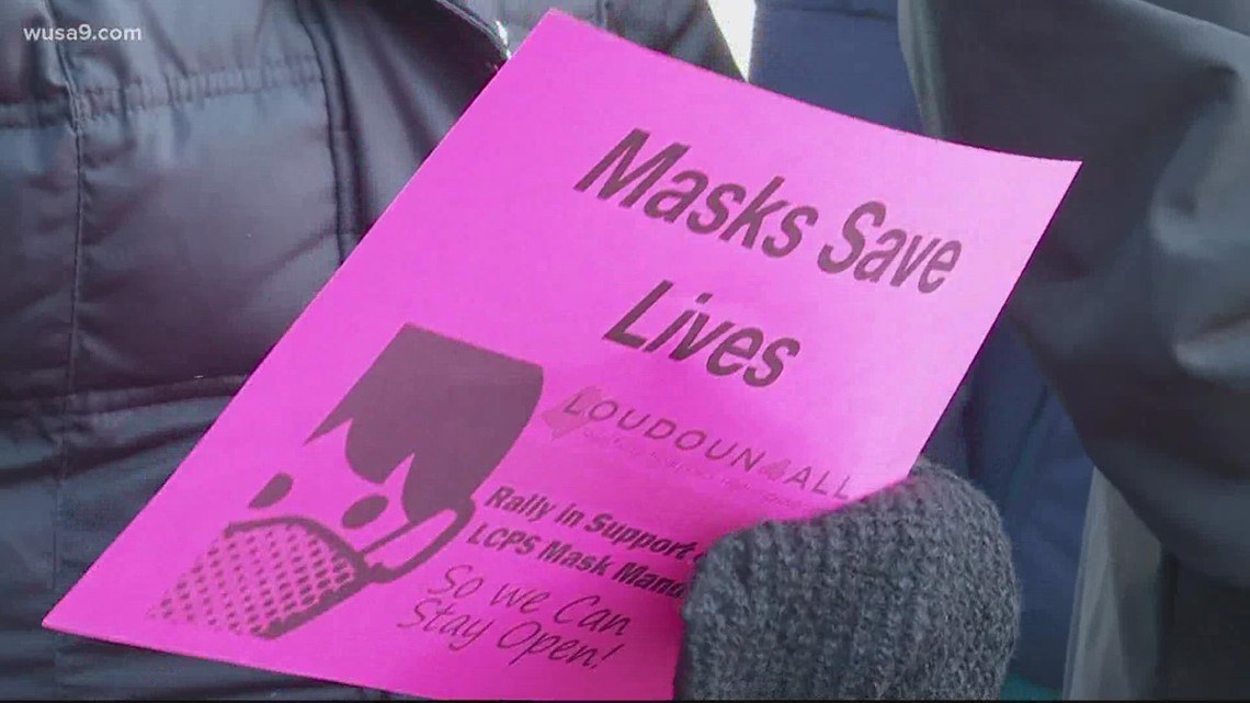 Loudoun County parents supporting mandatory mask policies for schools protest Youngkin's executive order