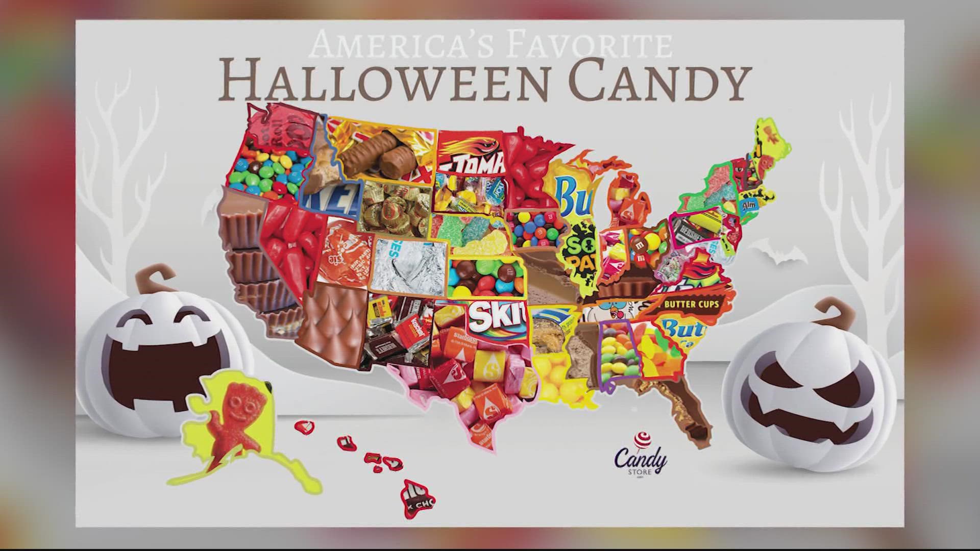 CandyStore.com released a map of the favorite Halloween candies across the country.