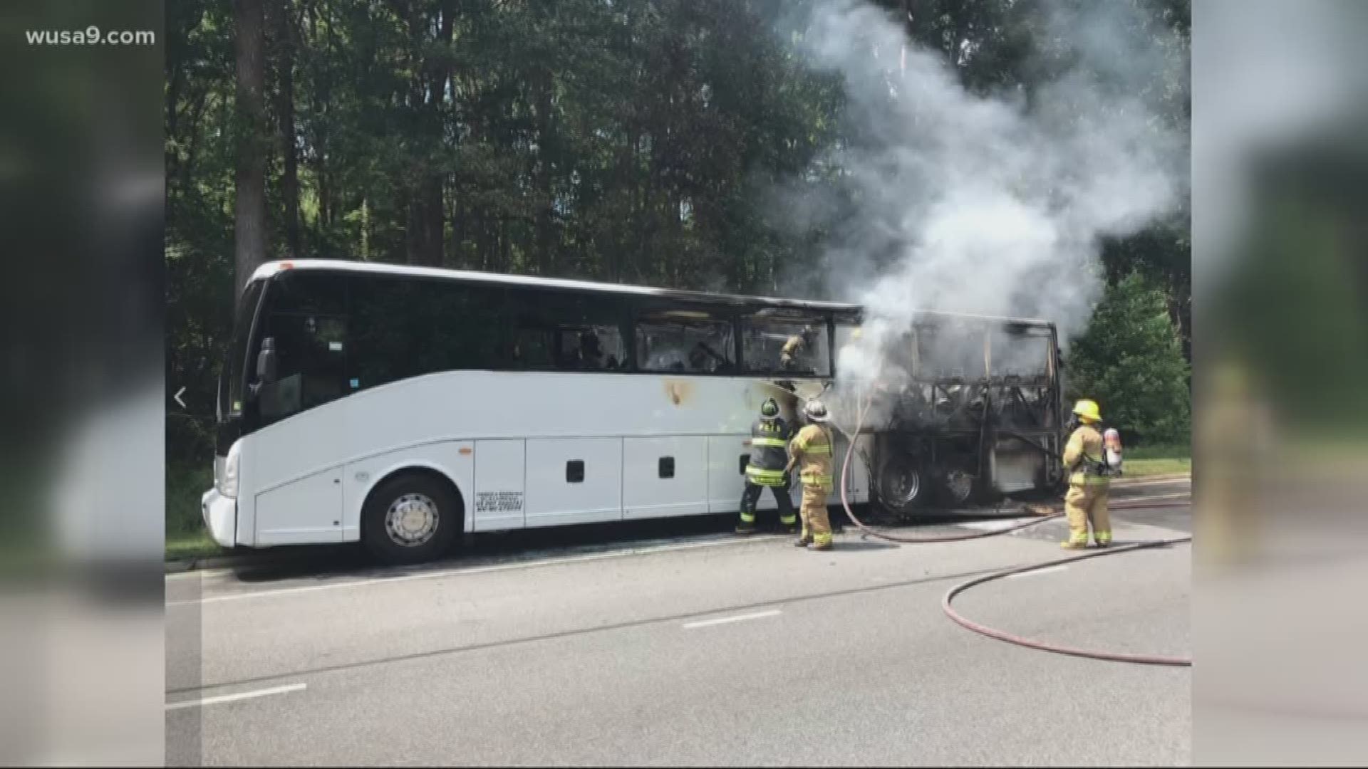 The southbound lanes of the BW parkway are now open near 193 in Greenbelt. Crews removed a charred charter bus from the scene. The bus caught fire on the parkway just after two Saturday. None of the 57 passengers on board were hurt.