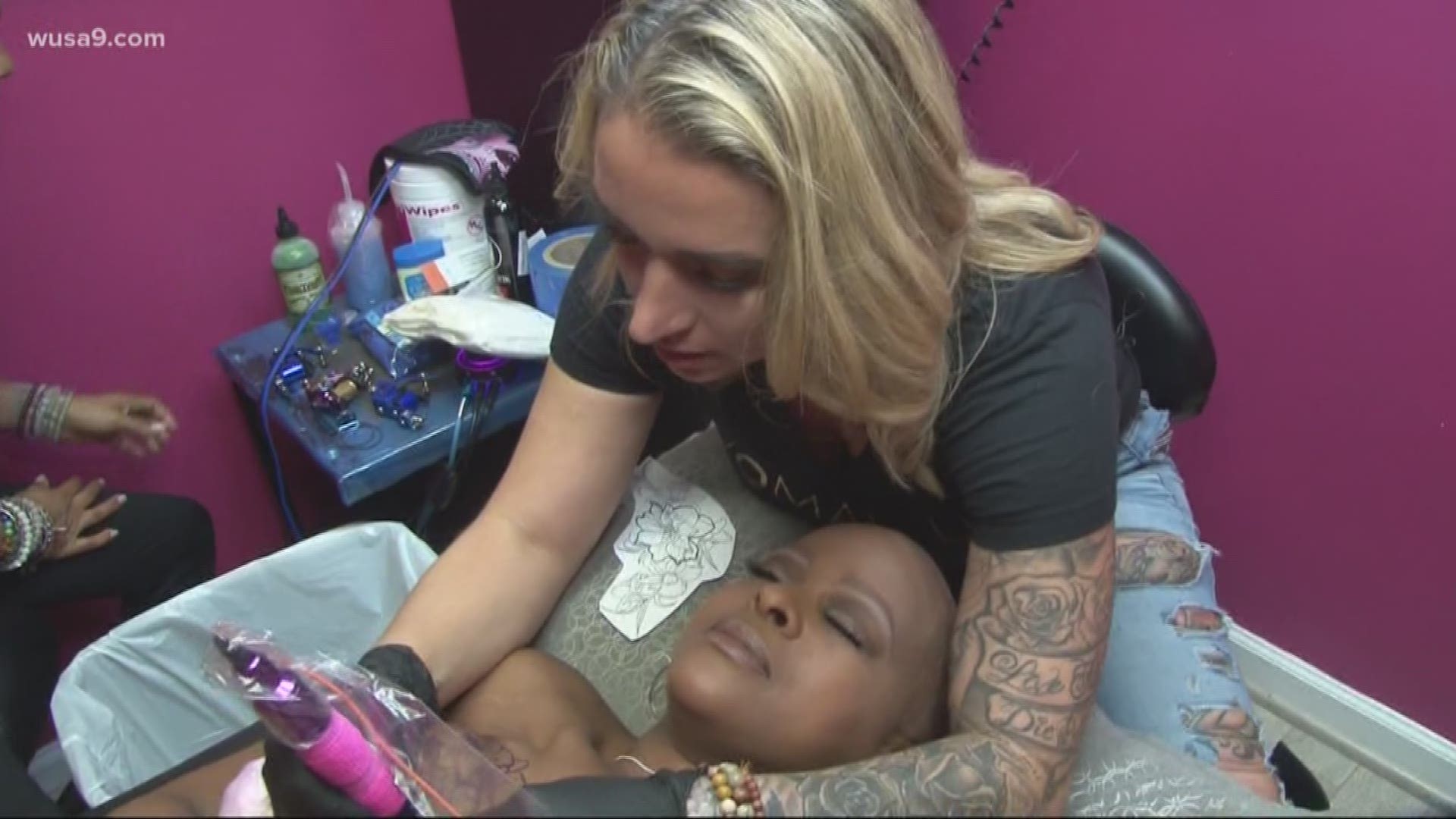 Two breast cancer survivors received a complimentary tattoo from a local, popular tattoo artist.