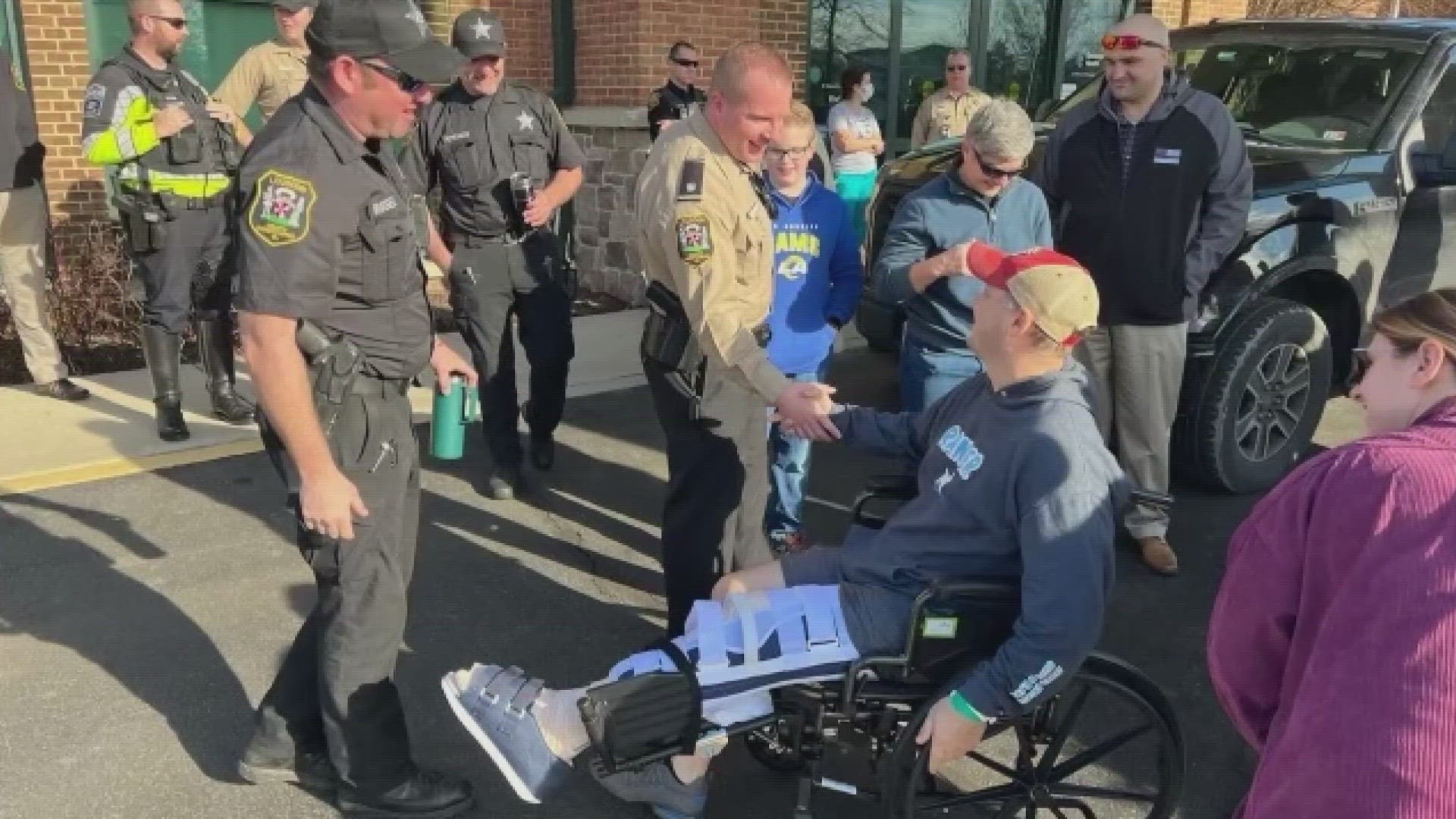 Deputy Jeremy Krapfl has been released from rehab after he was thrown from his motorcycle while responding to an accident in Leesburg two weeks ago.