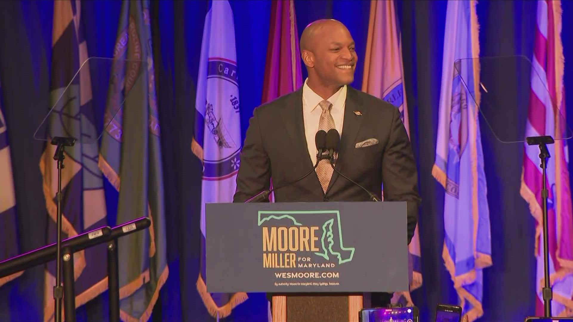 Projected winner Wes Moore called his victory an "improbable journey." He defeated Republican Dan Cox to become the state's first Black governor.