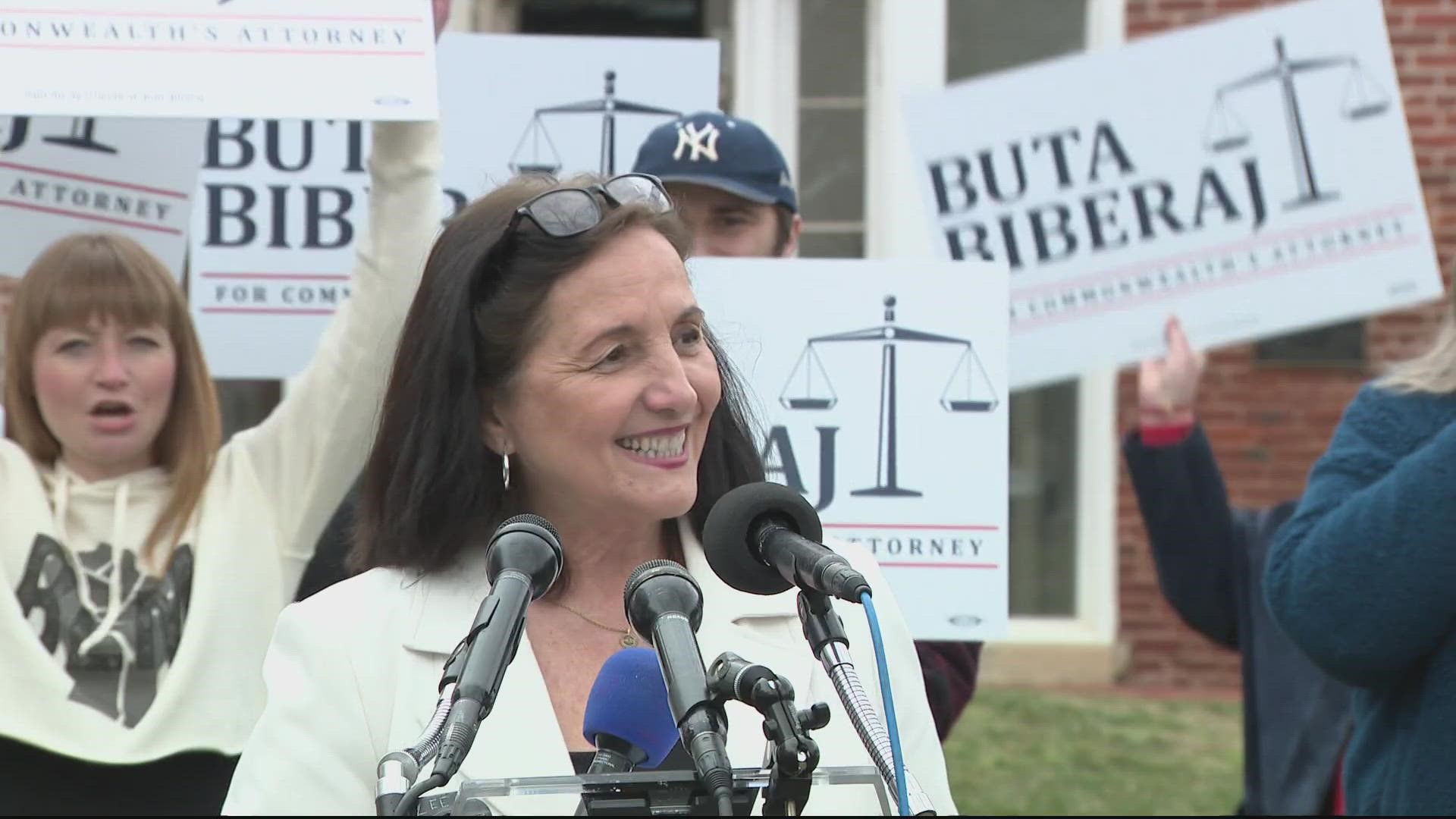 Loudoun County's Commonwealth's Attorney Buta Biberaj is running for reelection. She made the announcement in front of the Loudoun County Courthouse on Monday.