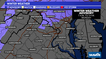 Timeline for snow Monday | Winter Weather Advisory for parts of DMV
