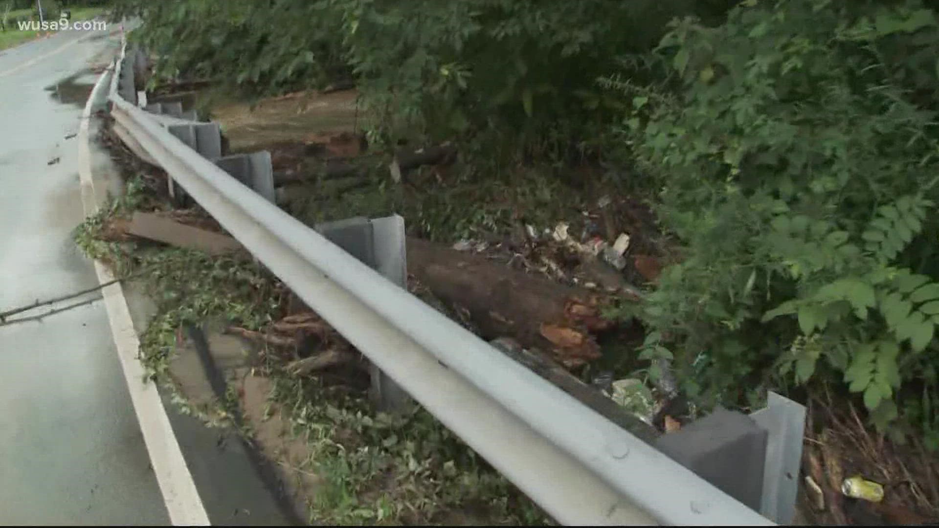 VDOT was working to remove sediment, wood and trash from Beulah Road in Vienna.
