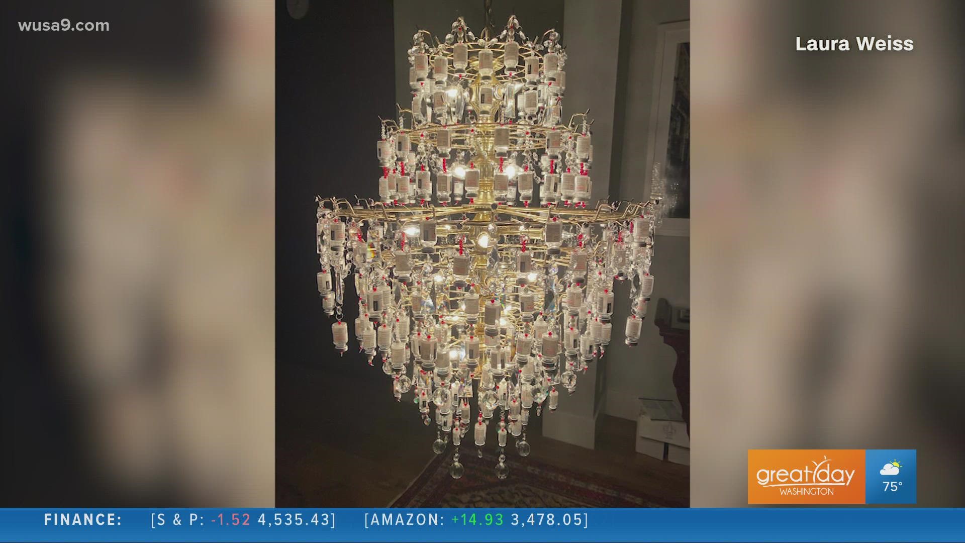 Laura Weiss, a nurse in Colorado, created a beautiful chandelier out of empty, used vaccine bottles. Kristen's Kudos for September 6, 2021
