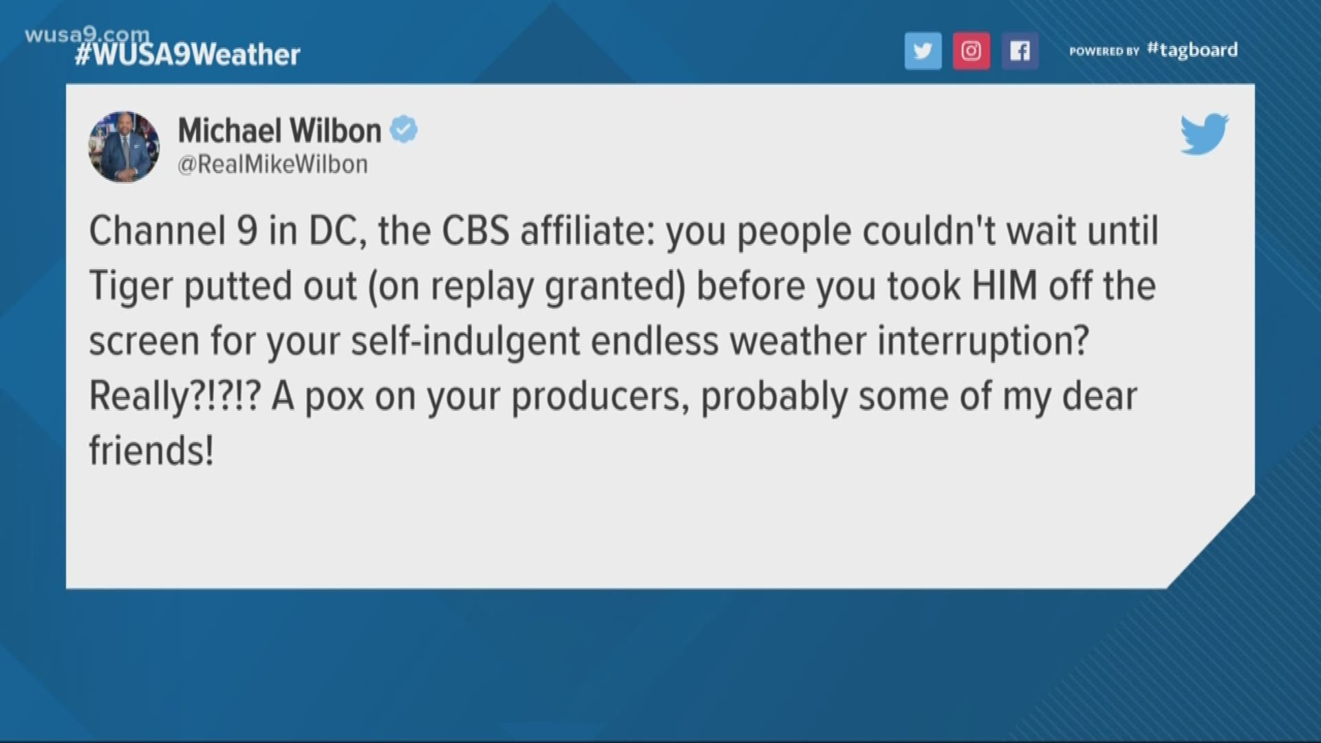 Mike Wise shares thoughts on Michael Wilbon's tweet to WUSA9 after we cut away from the rebroadcast to bring viewers a very important message: A tornado was coming.