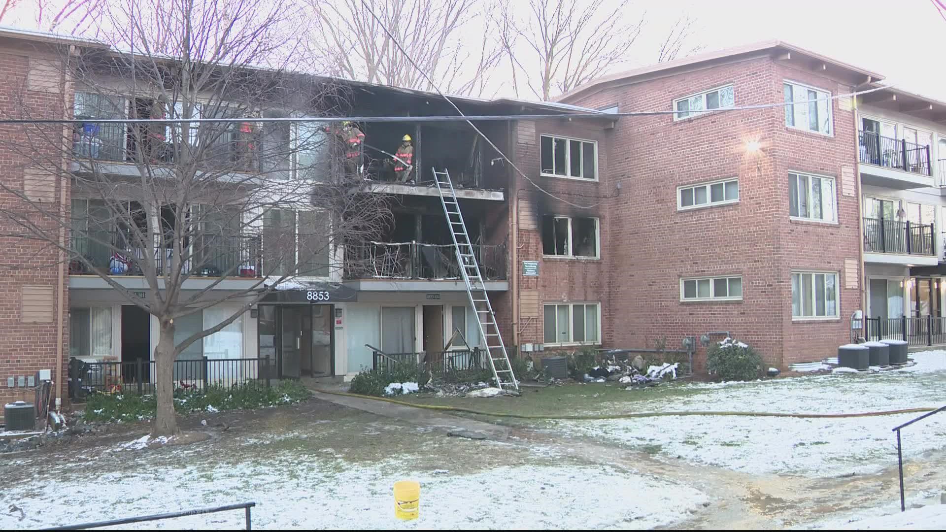 The fire at the garden-style apartments on Garland Avenue spread to two stories, requiring rescues. The same complex was rocked by an explosion in 2016.