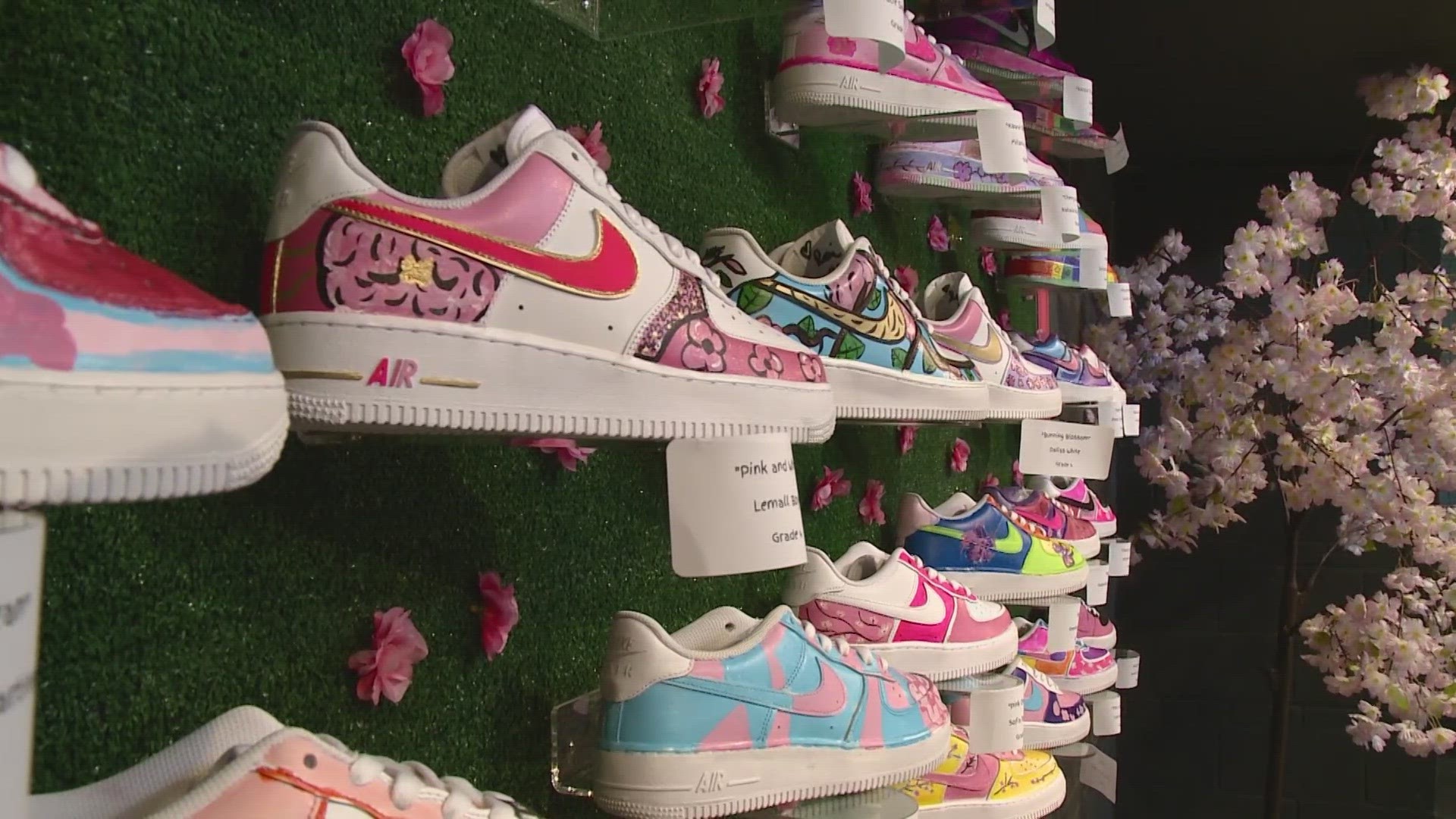 As part of the National Cherry Blossom Festival, students were asked to take donated sneakers and create their own custom designs. The theme: Let's Spring Together.