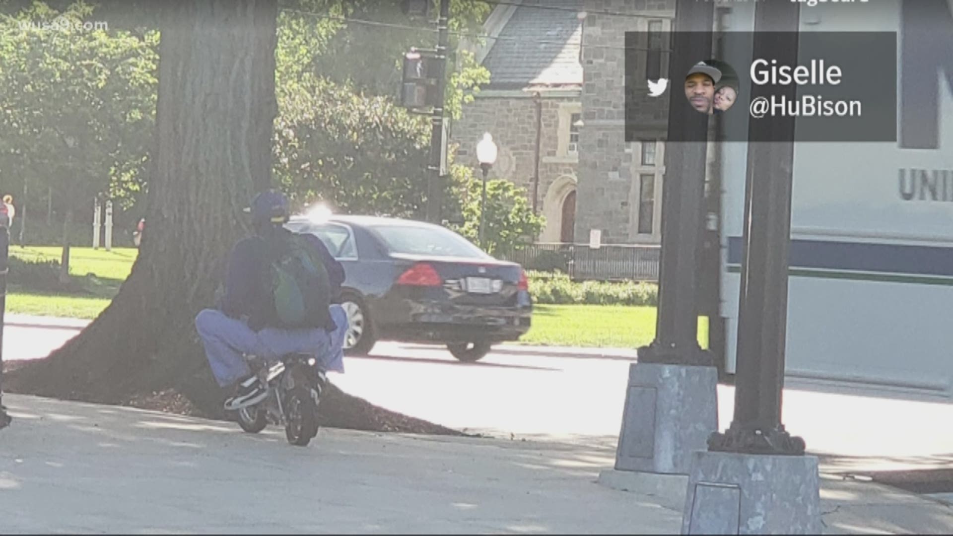 This is funny for many reasons. 
The first being that the back tire is holding on for dear life. 
Reese Waters doesn't want to go too far, because this man may identify as being tiny. 
In his mind this bike could be his size.