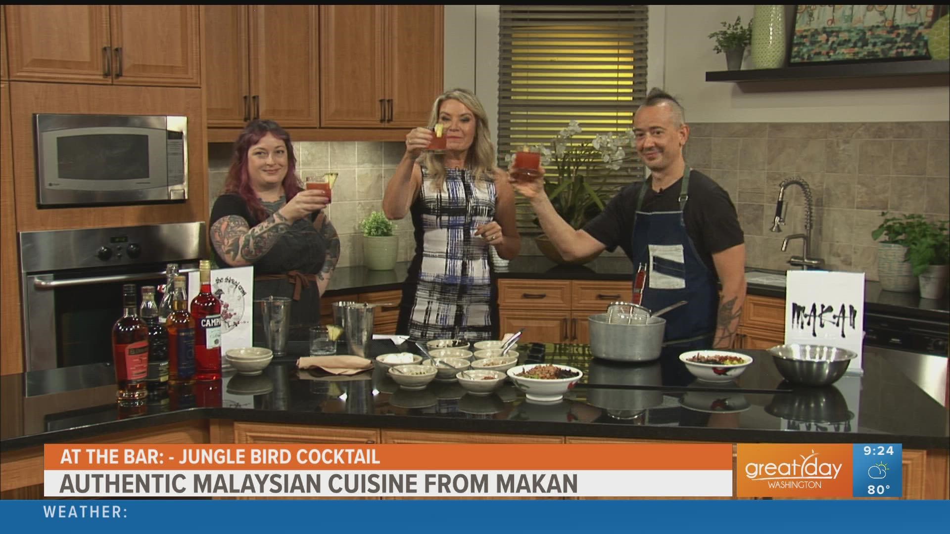 Chef James Wozniuk and Suzy Critchlow give Kristen taste and sip of top Malaysian menu items from Makan in Columbia Heights. Check them out at 3400 11th Street, NW.