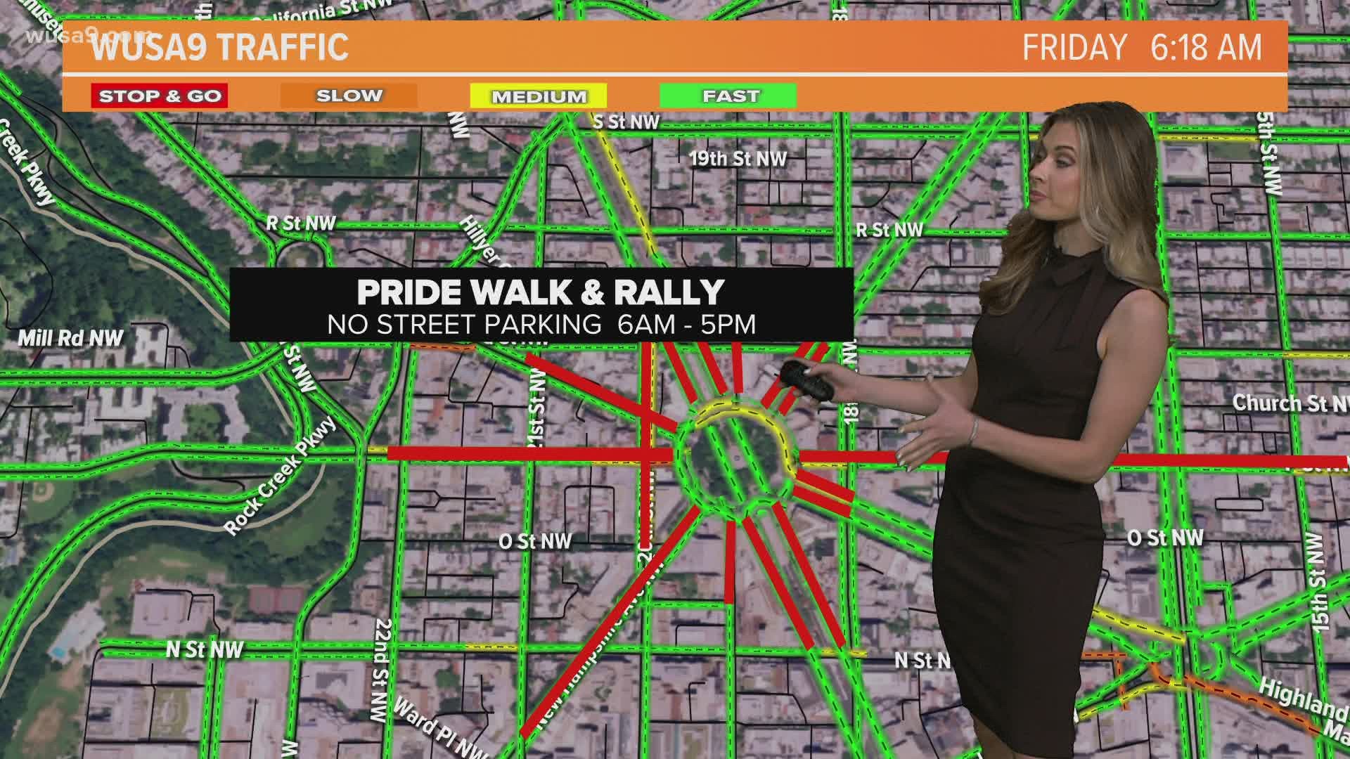 Here's a look at what roads will be closed for DC's Pride Walk and Rally on Saturday.