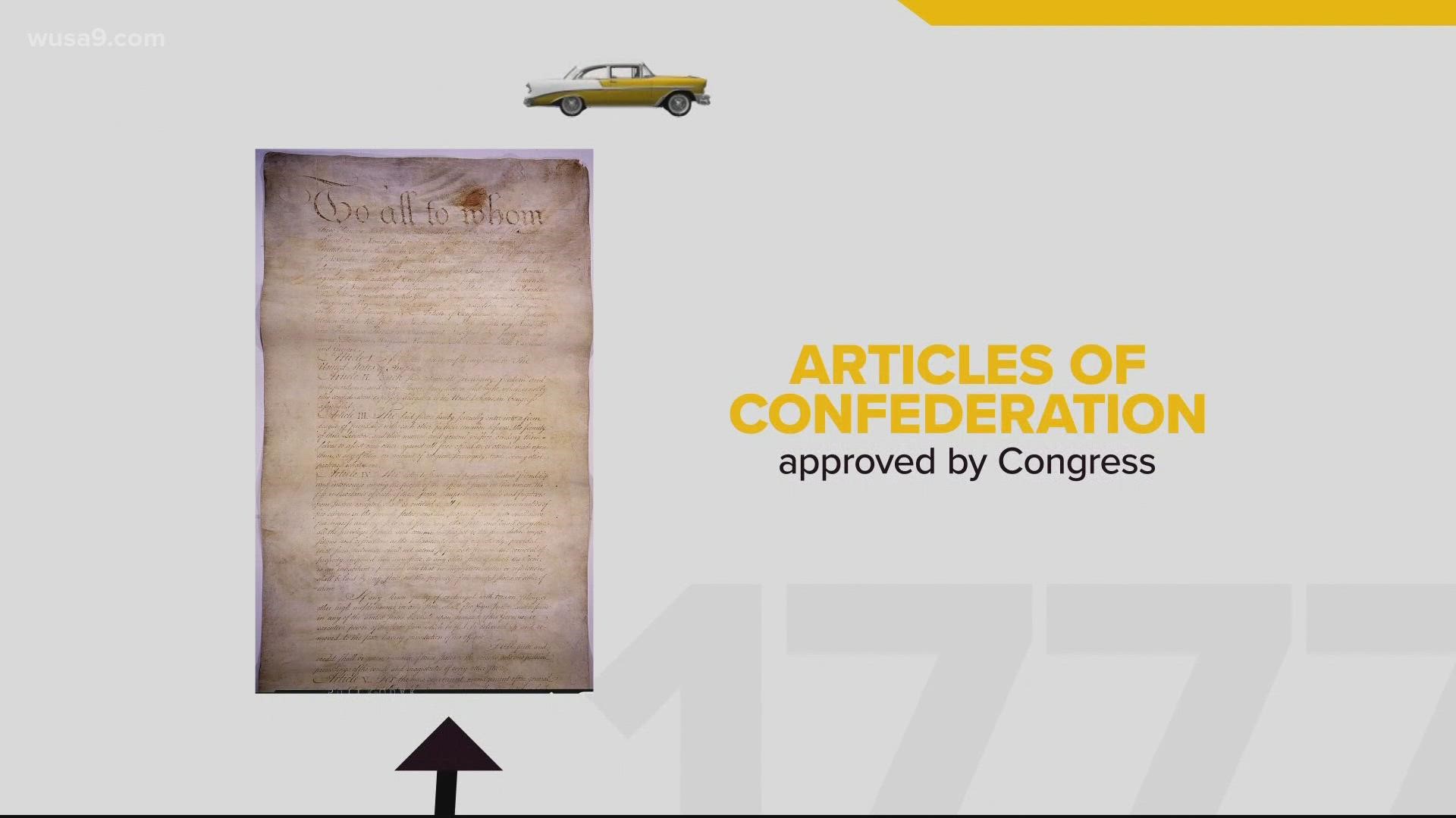 Our nation's first Constitution was approved on Nov. 15, 1777 by the Second Continental Congress after a year of debate and negotiation among the first 13 states.