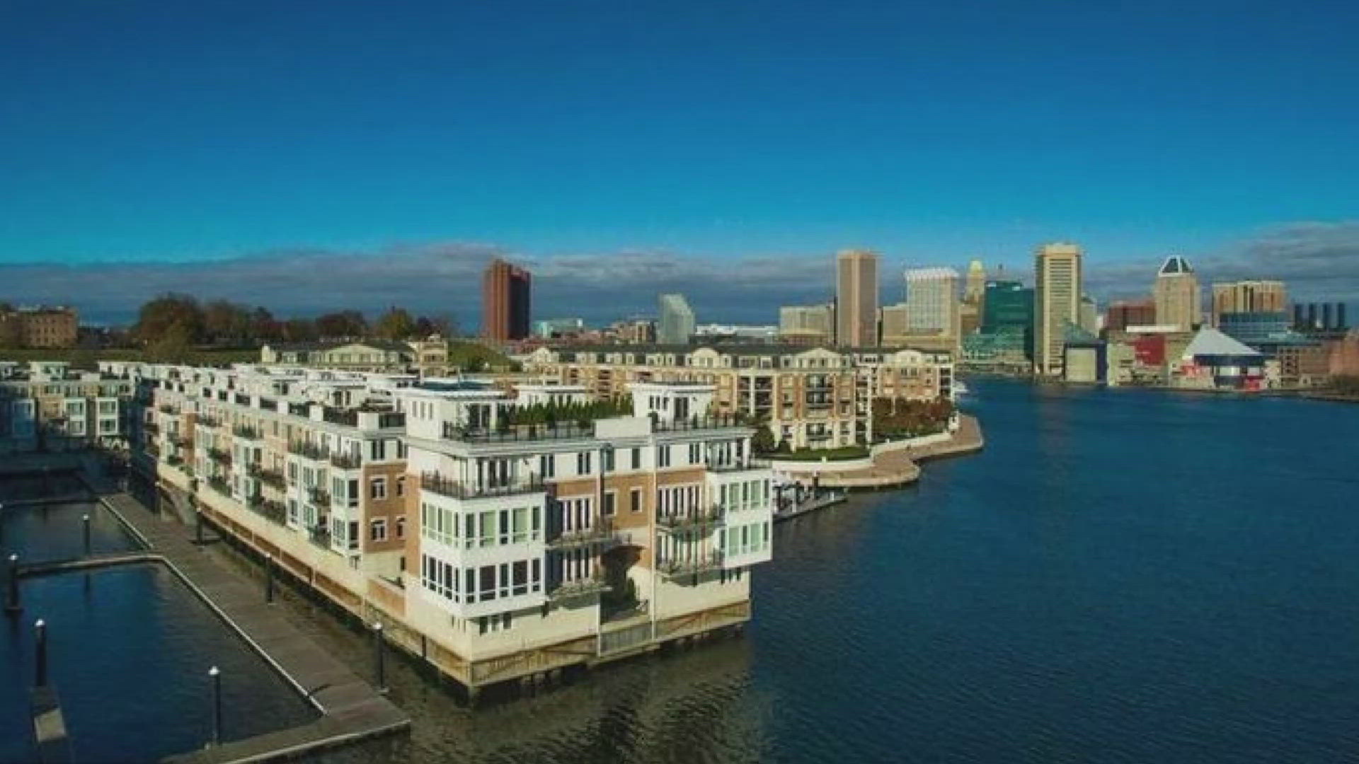 The 9,000 square foot home floats on a pier that stretches into the Patapsco River.