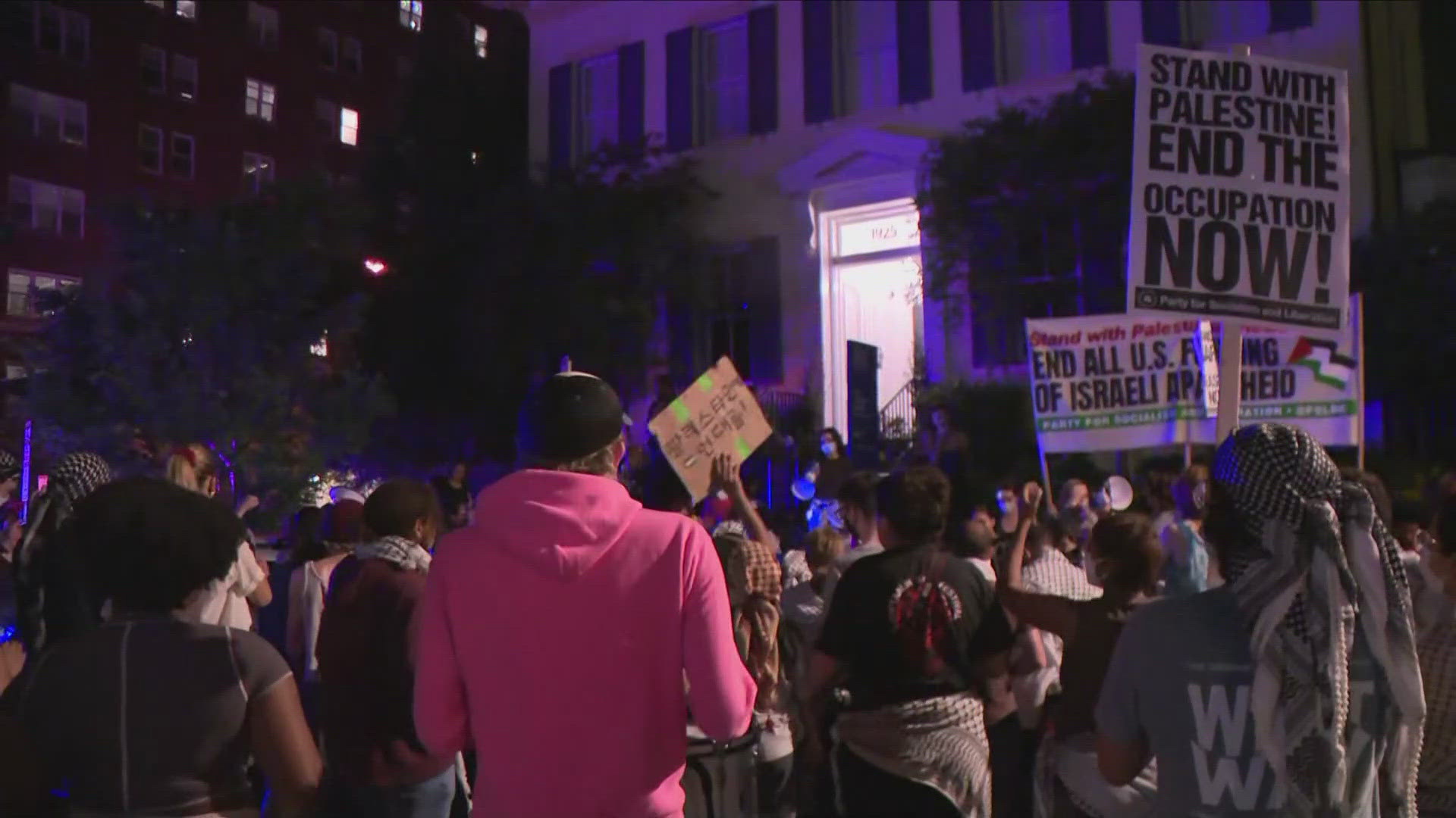 Student protestors at George Washington University say they're prepared to stay past commencement until their demands are met.