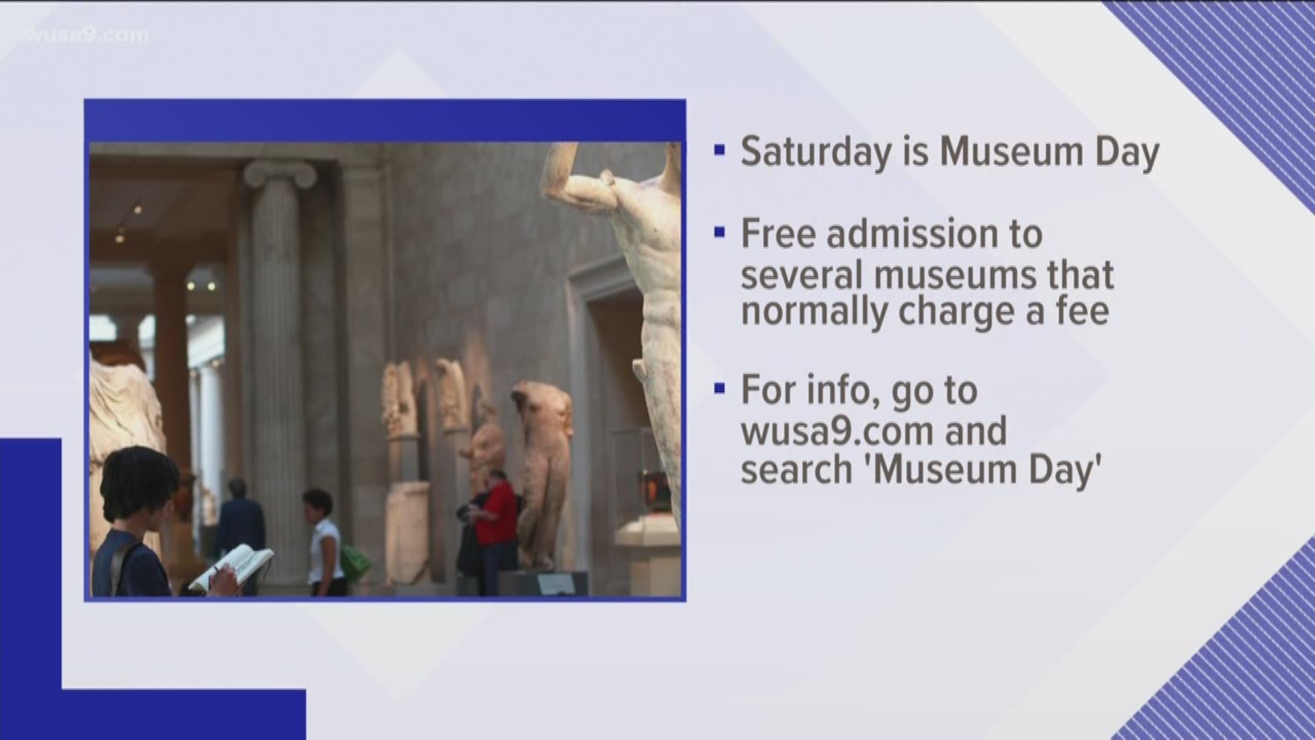 Museum Day is an annual celebration hosted by the Smithsonian Magazine. Participating museums provide free entry to anyone with a Museum Day ticket.