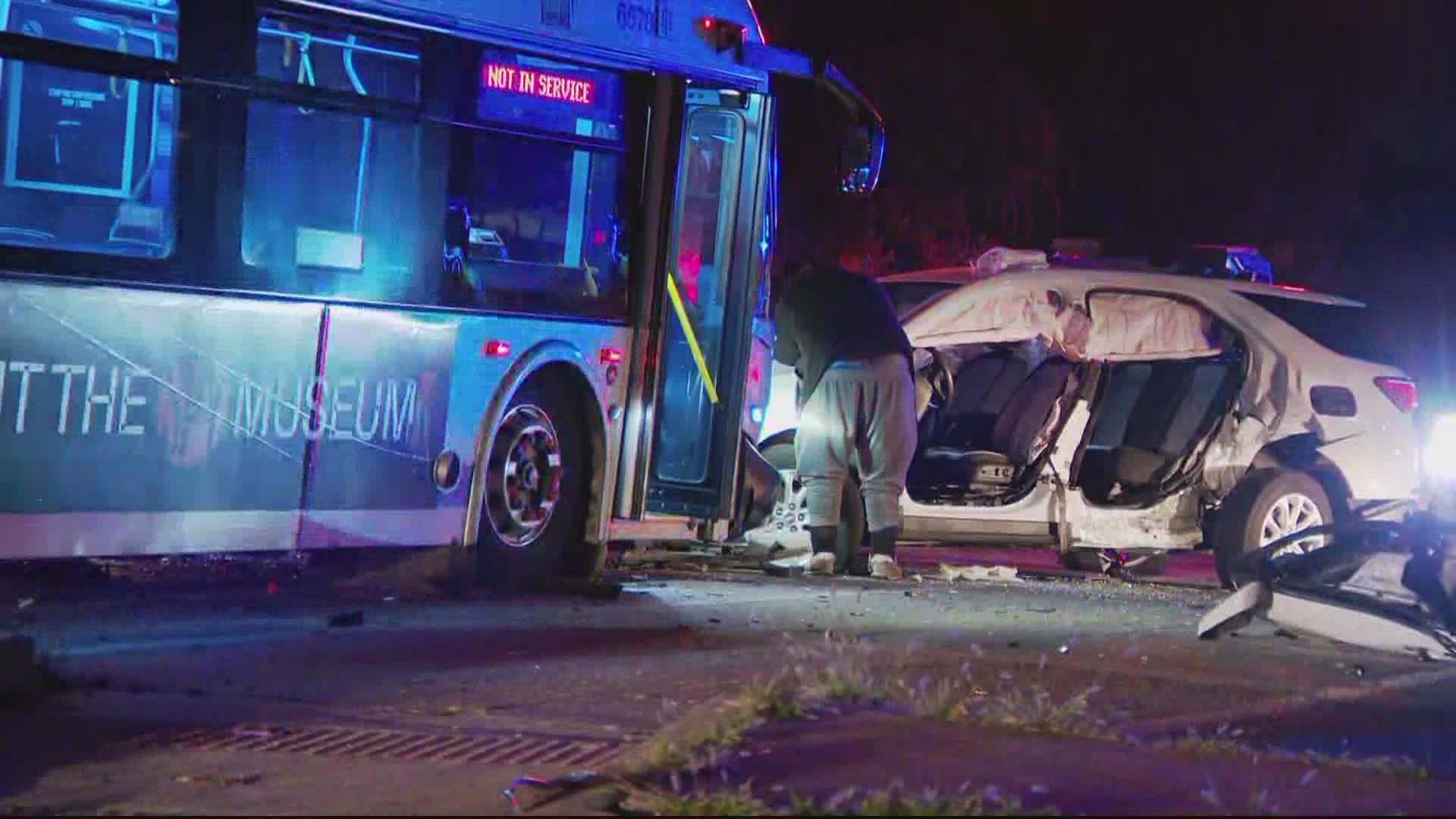 Two people were taken to a hospital after a crash involving three cars and Metrobus Tuesday night. The crash occurred near the Southern Avenue and Valley Terrance.