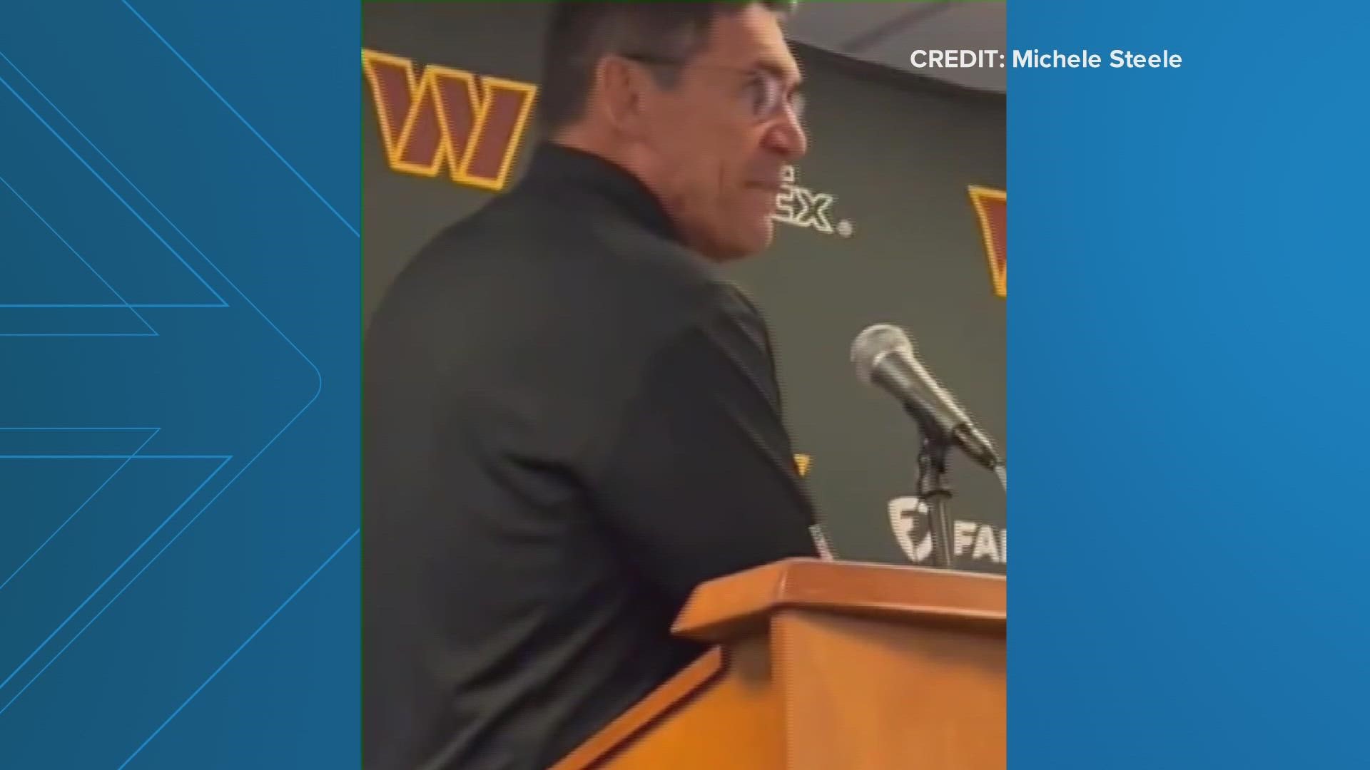 Despite a 12-7 win over the Bears, Ron Rivera angrily left the post-game presser when questions turned to off-field behavior (Video: Courtesy Michele Steele).