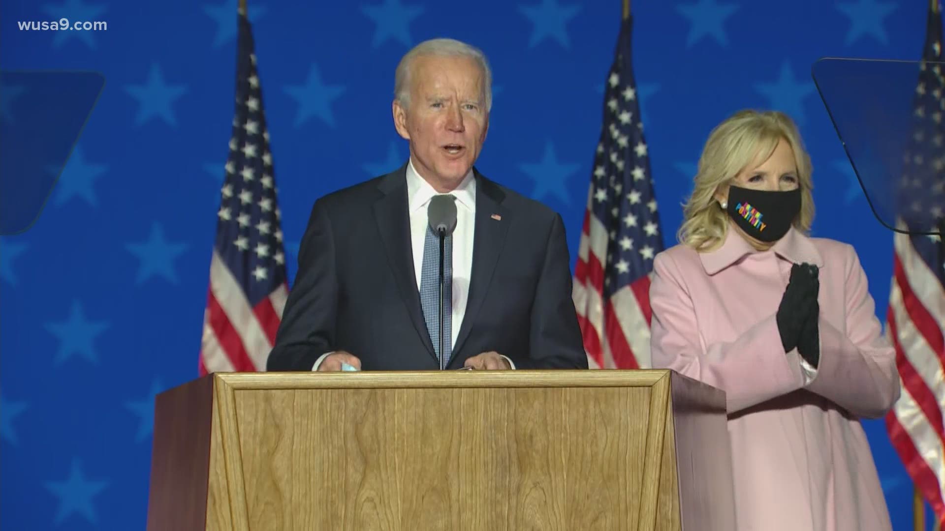 Joe Biden addresses nation from Delaware as election results come in.