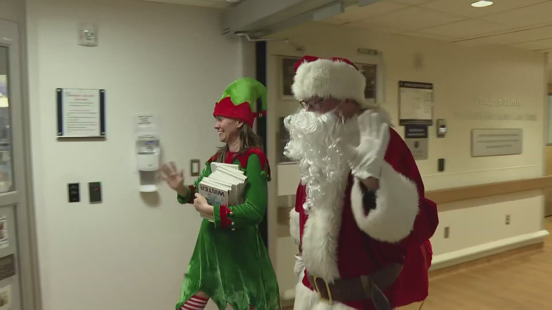 Santa and his helpers delivered toys to young patients at Georgetown University Hospital.