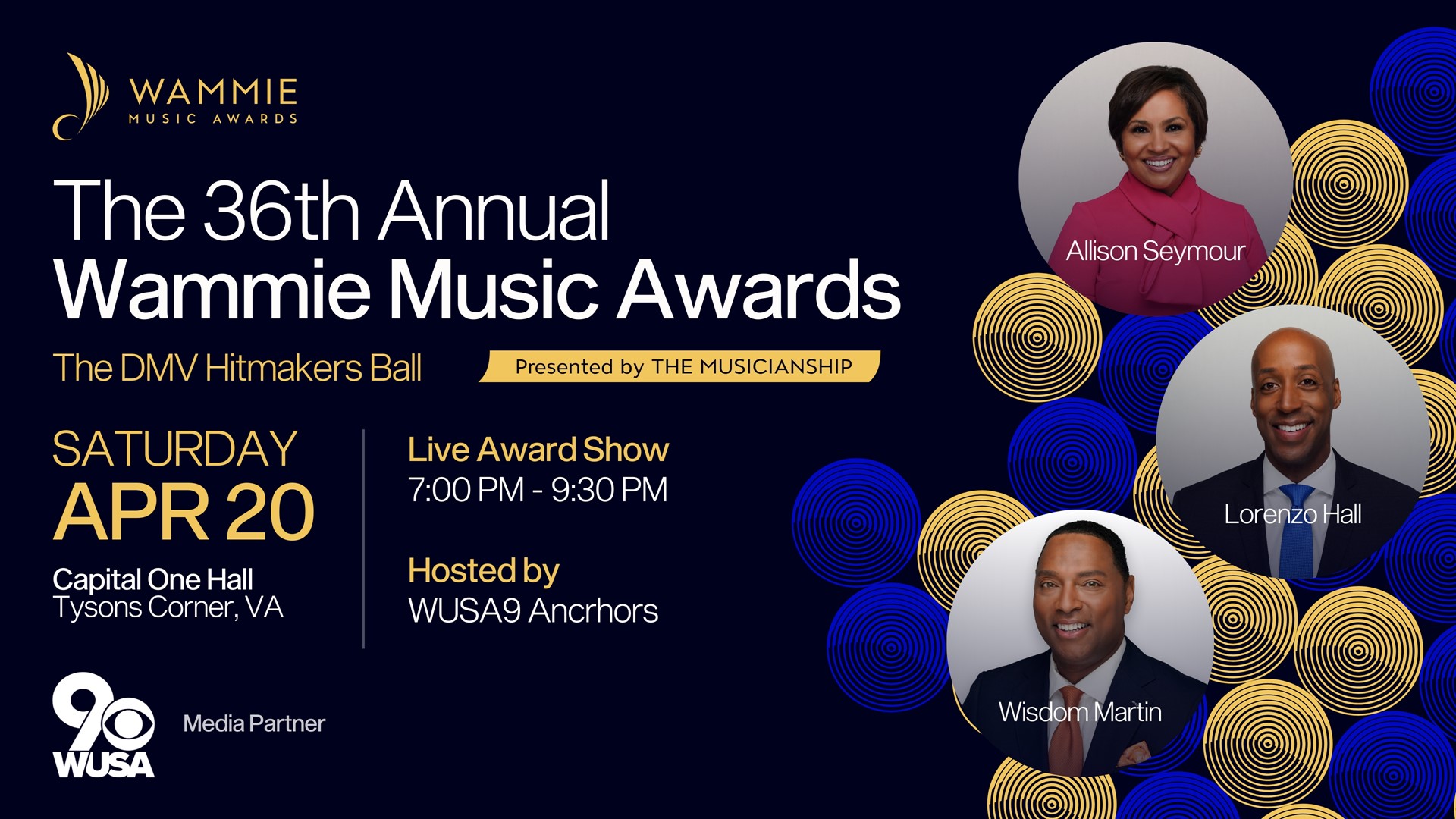 The Musicianship to honor the work of DMV music legends at the 36th annual Wammie Music Awards on Saturday, April 20th at Capital One Hall in Tysons, Virginia.