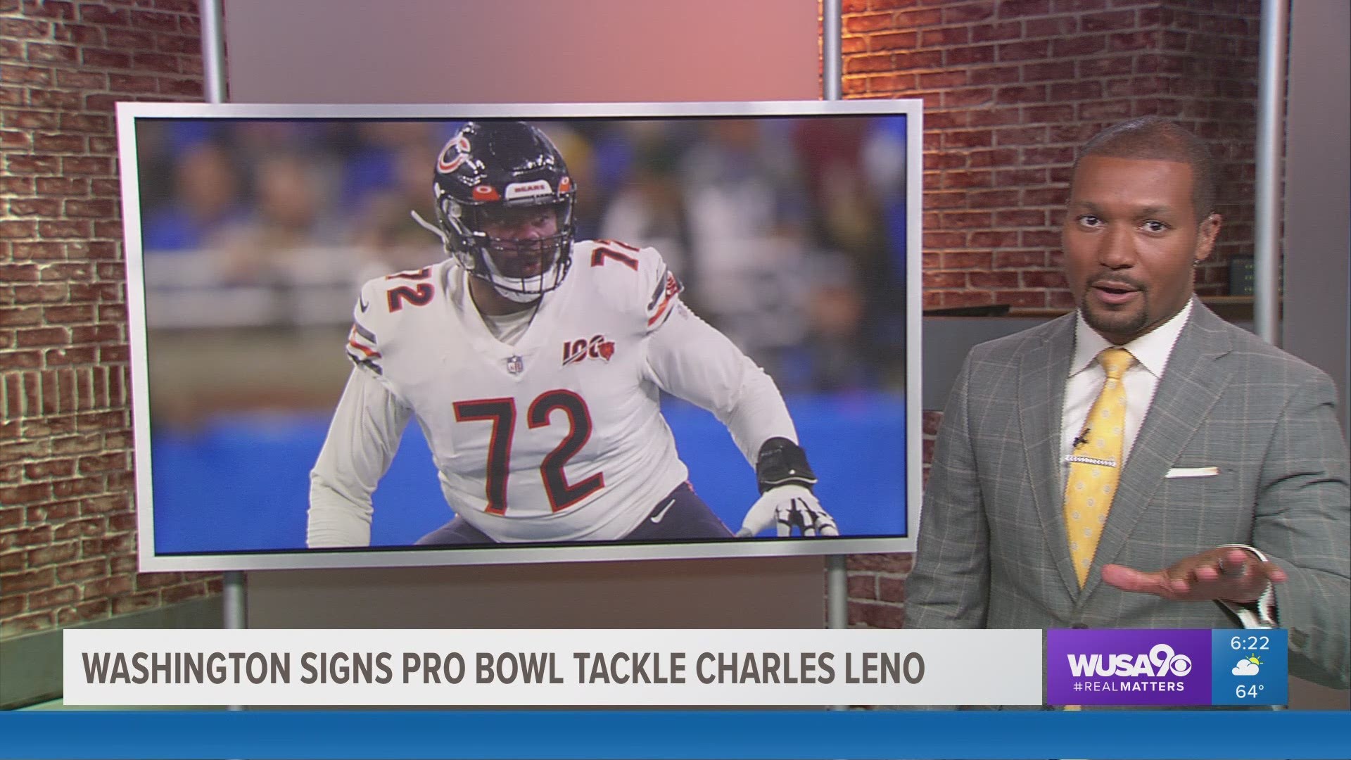 Charles Leno couldn't fly into Washington DC to sign with the Washington Football Team because his wife is about to give birth to their second child