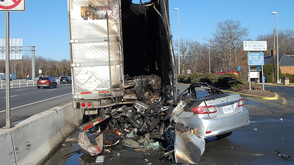 Car struck parked tractor trailer, then burst into flames, killing driver: Virginia State Police