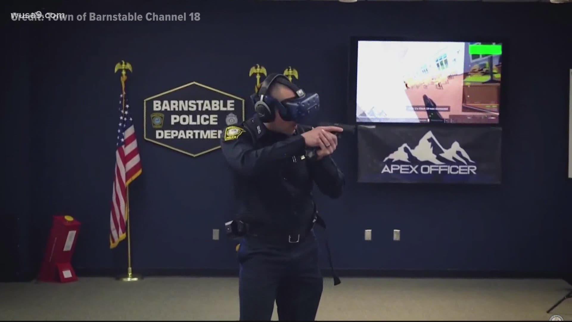 Barnstable police department partnered with Apex Officer, a virtual reality training platform, to train officers on different maneuvers and tactics