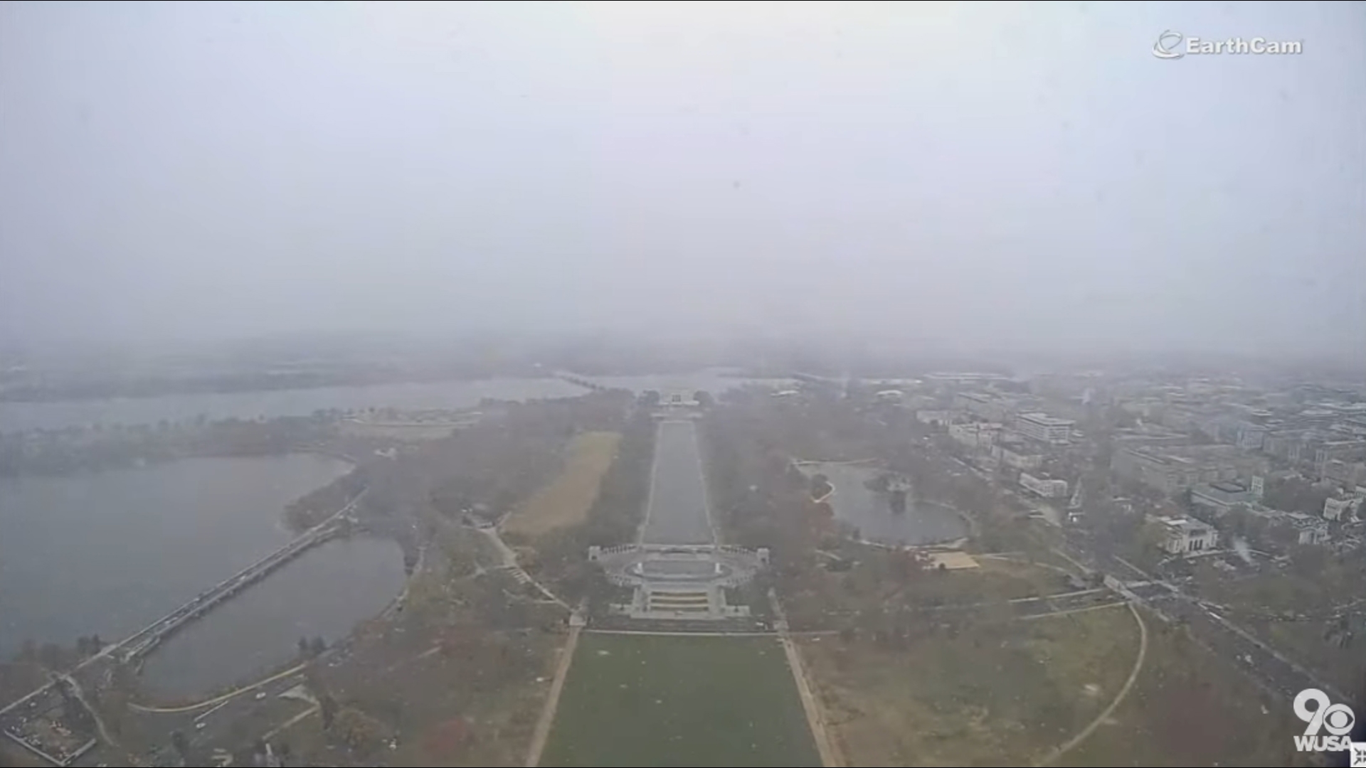 We're monitoring EarthCam for snow flurries on the National Mall in Washington, D.C.