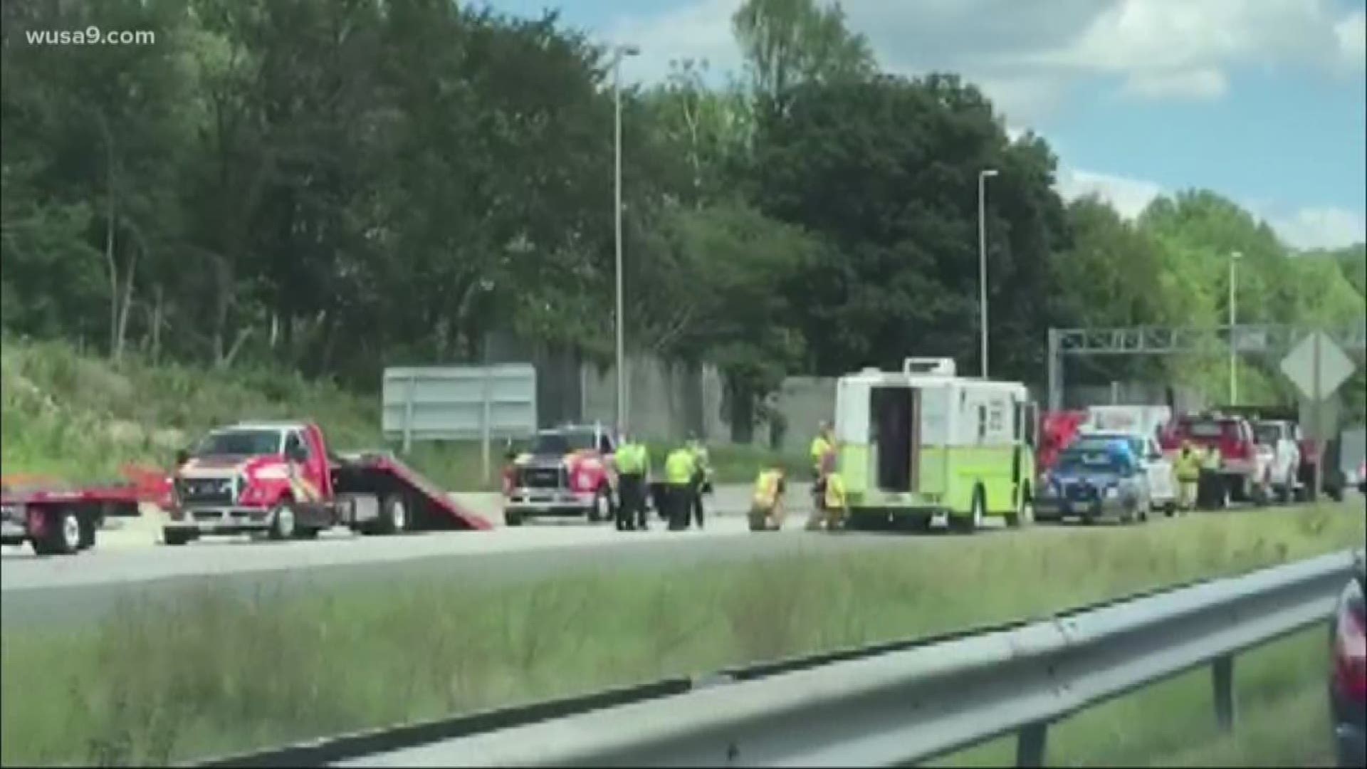 Interstate 66 west bound is closed after a multi-car crash that left one person dead and six other hurt.
It happened just before 11 a.m. Saturday near Route 28. Virginia State Police say one of the vehicles slid into the Jersey wall and caught fire.