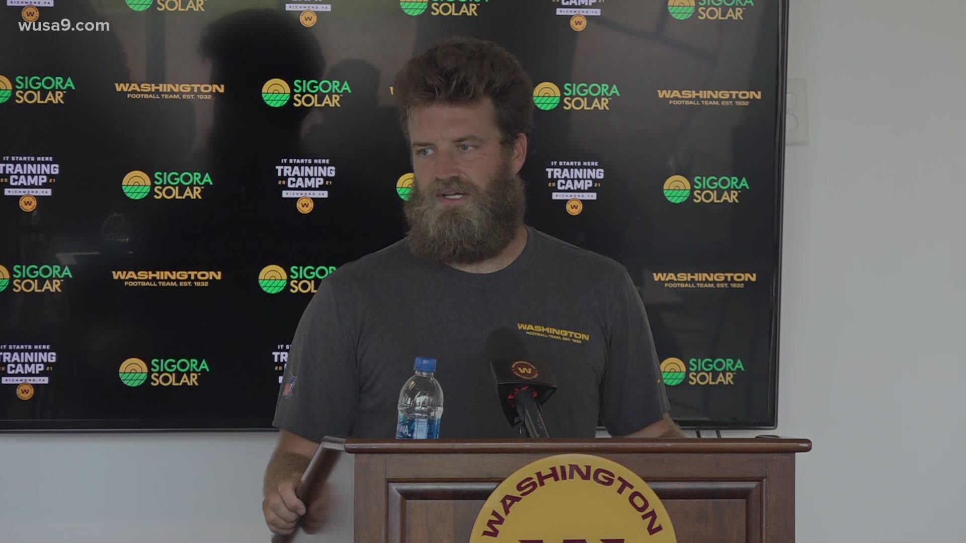 Washington quarterback Ryan Fitzpatrick fielded not only football questions in his news conference from training camp but also some about the COVID-19 vaccine.