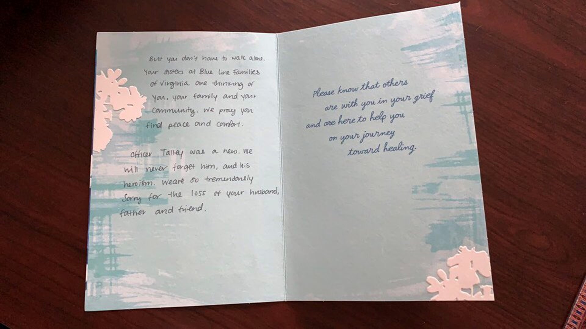 The Blue Line Families of Virginia sent a special card to the Boulder Police Department this week after a tragic shooting claimed the life of Officer Eric Talley.