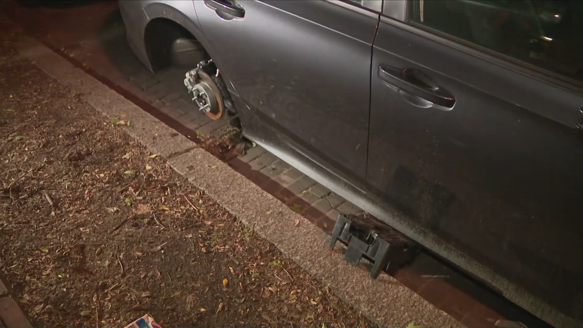 In less than 15 minutes, thieves steal all four wheels from a car parked in a driveway in Fort Washington.