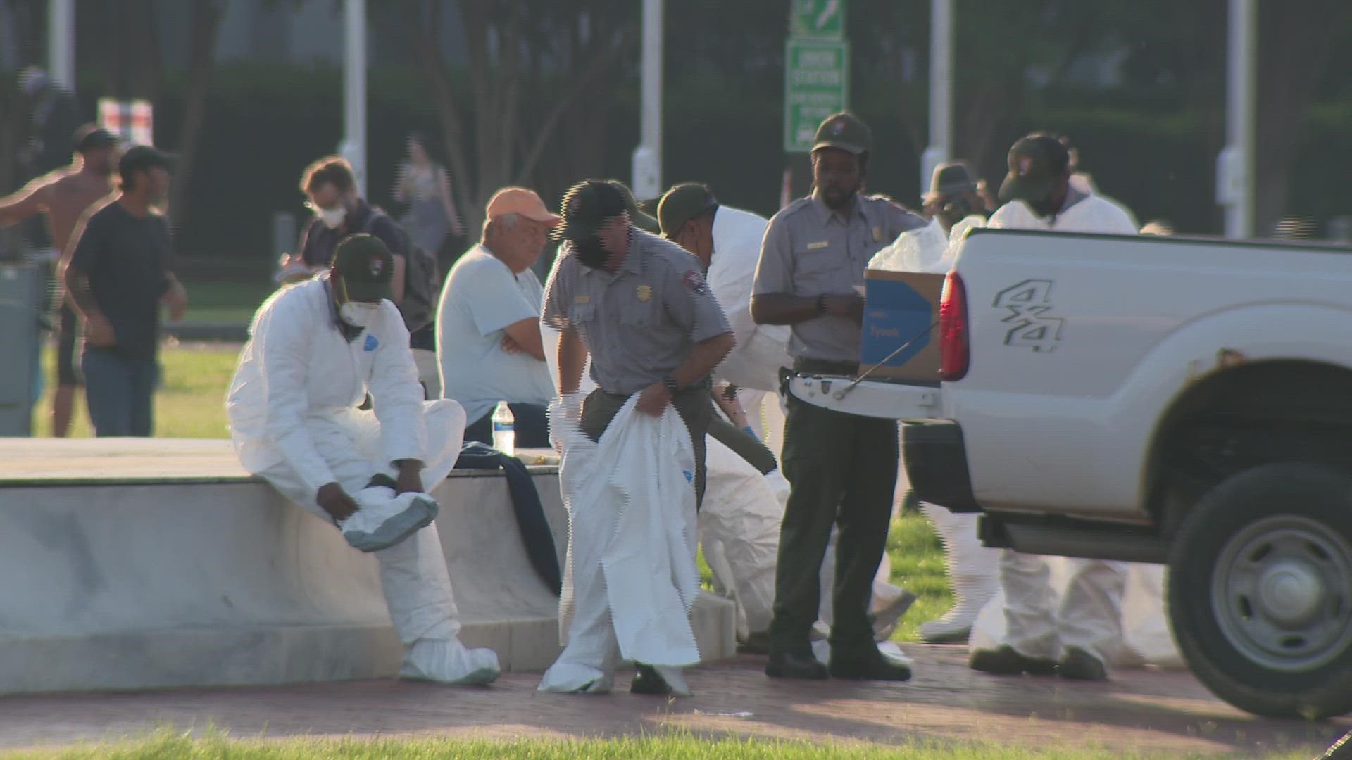 National Park Services remove the two encampments at the near the Union Station and United States Capitol Building.