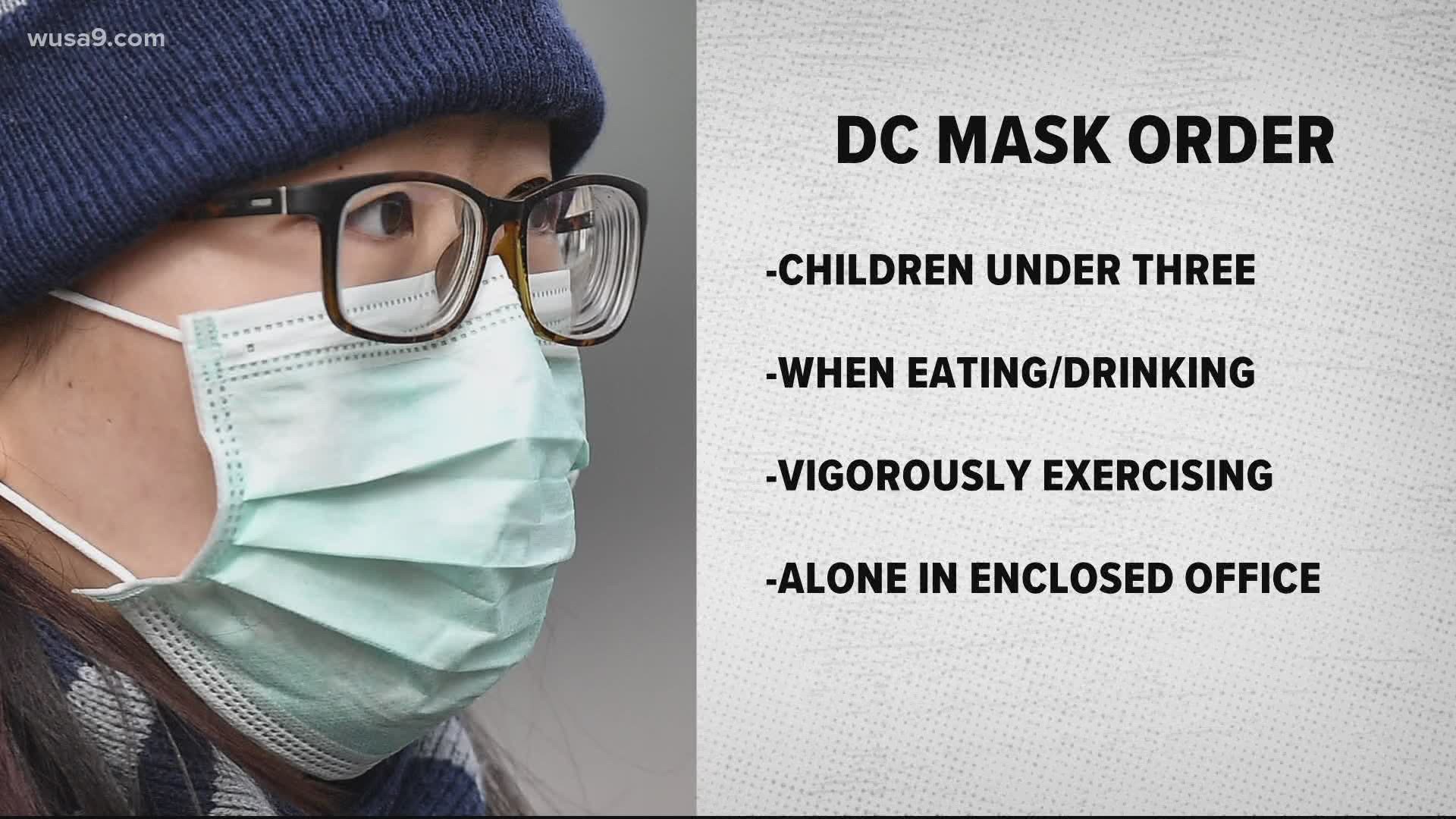 DC Mayor Muriel Bowser signed an order requiring residents to wear a mask in public.